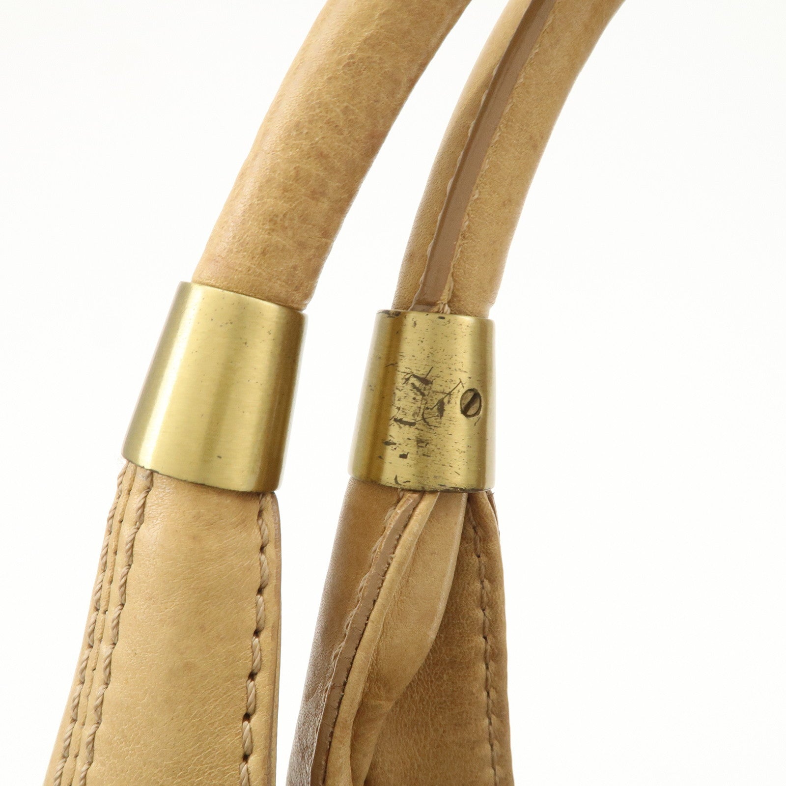 JIMMY CHOO Leather Shoulder Bag Hand Bag Beige Gold Hardware