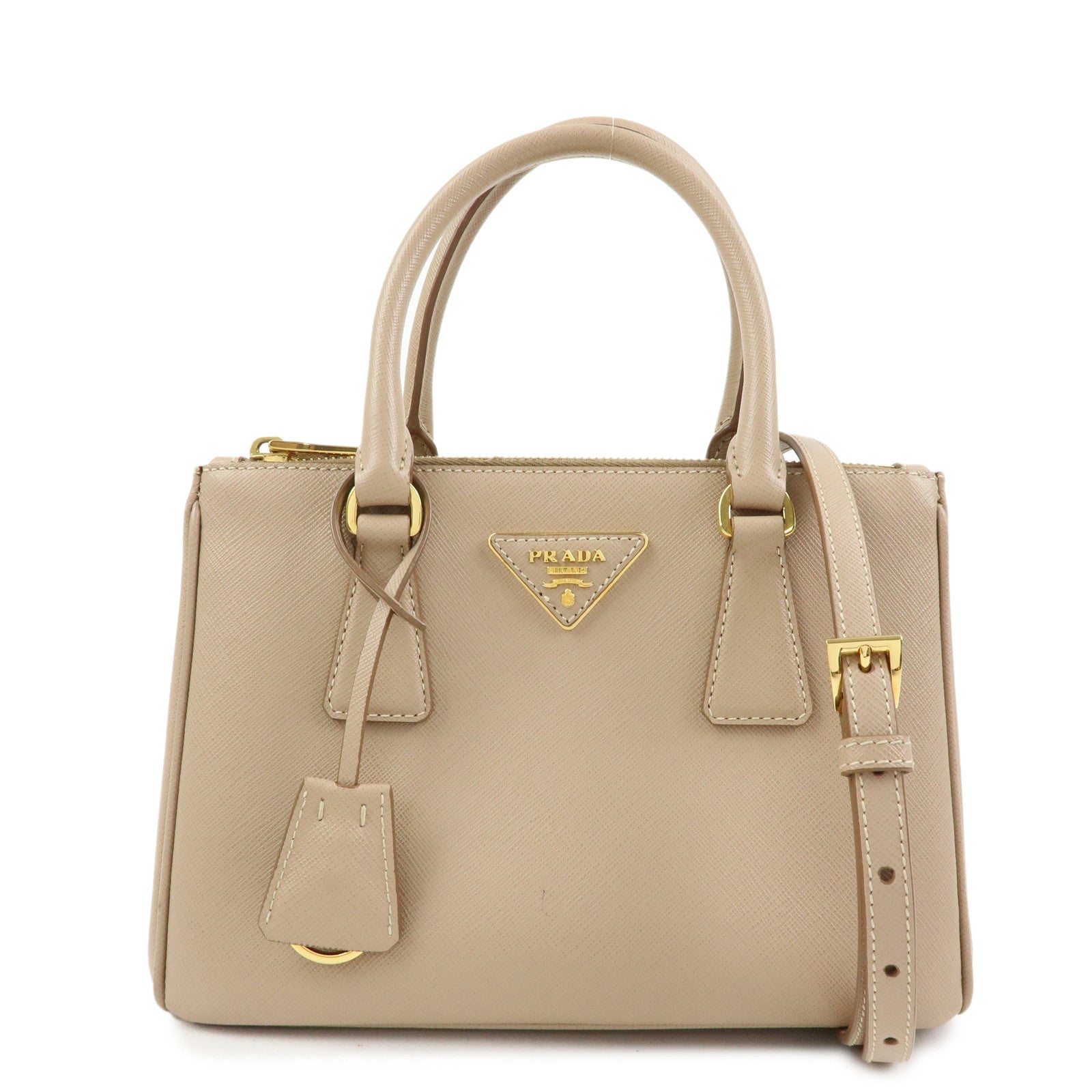 PRADA Triangle Logo Galleria Saffiano Leather 2Way Bag Beige 1BA896