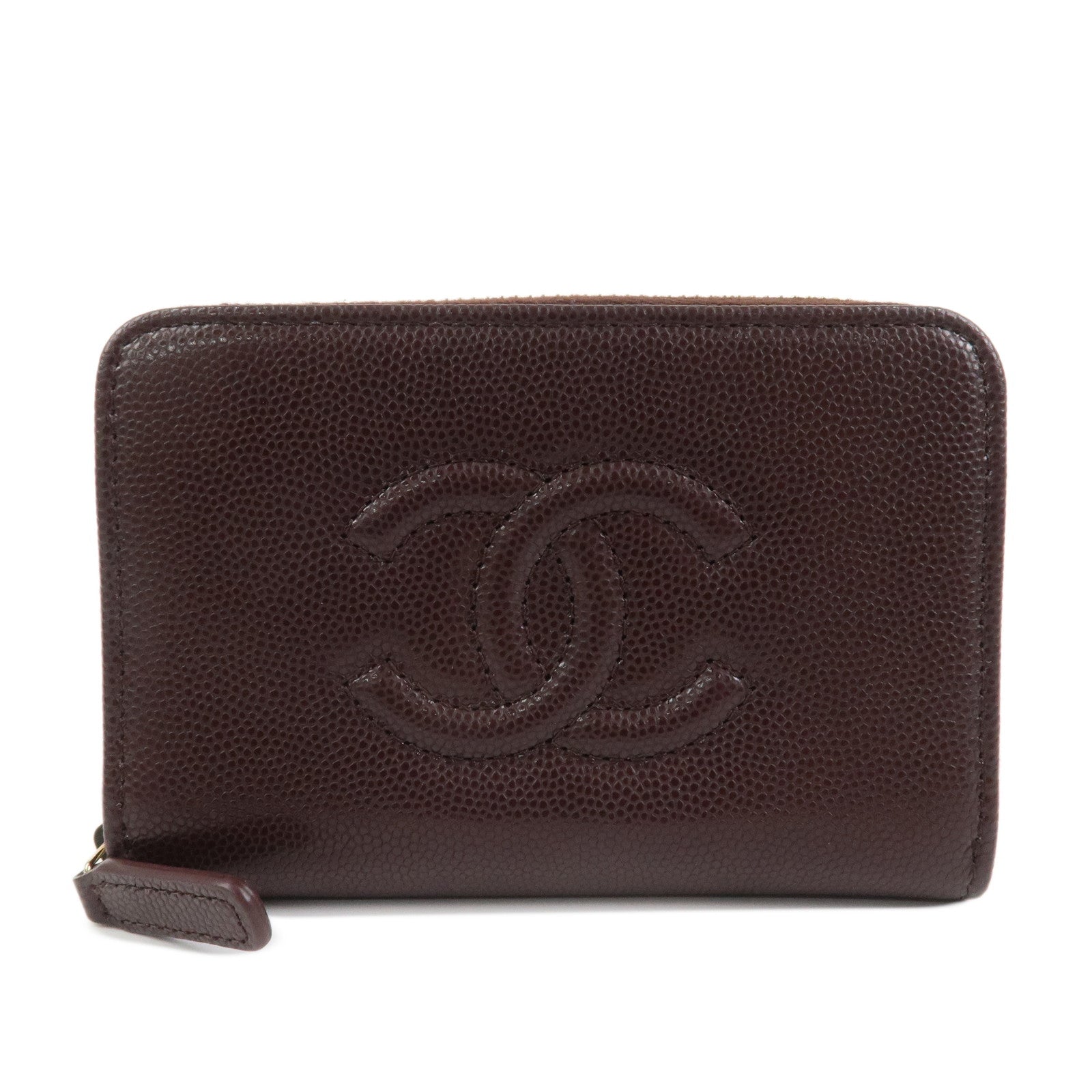 CHANEL COCO Mark Caviarskin Compact Zippy Wallet Brown