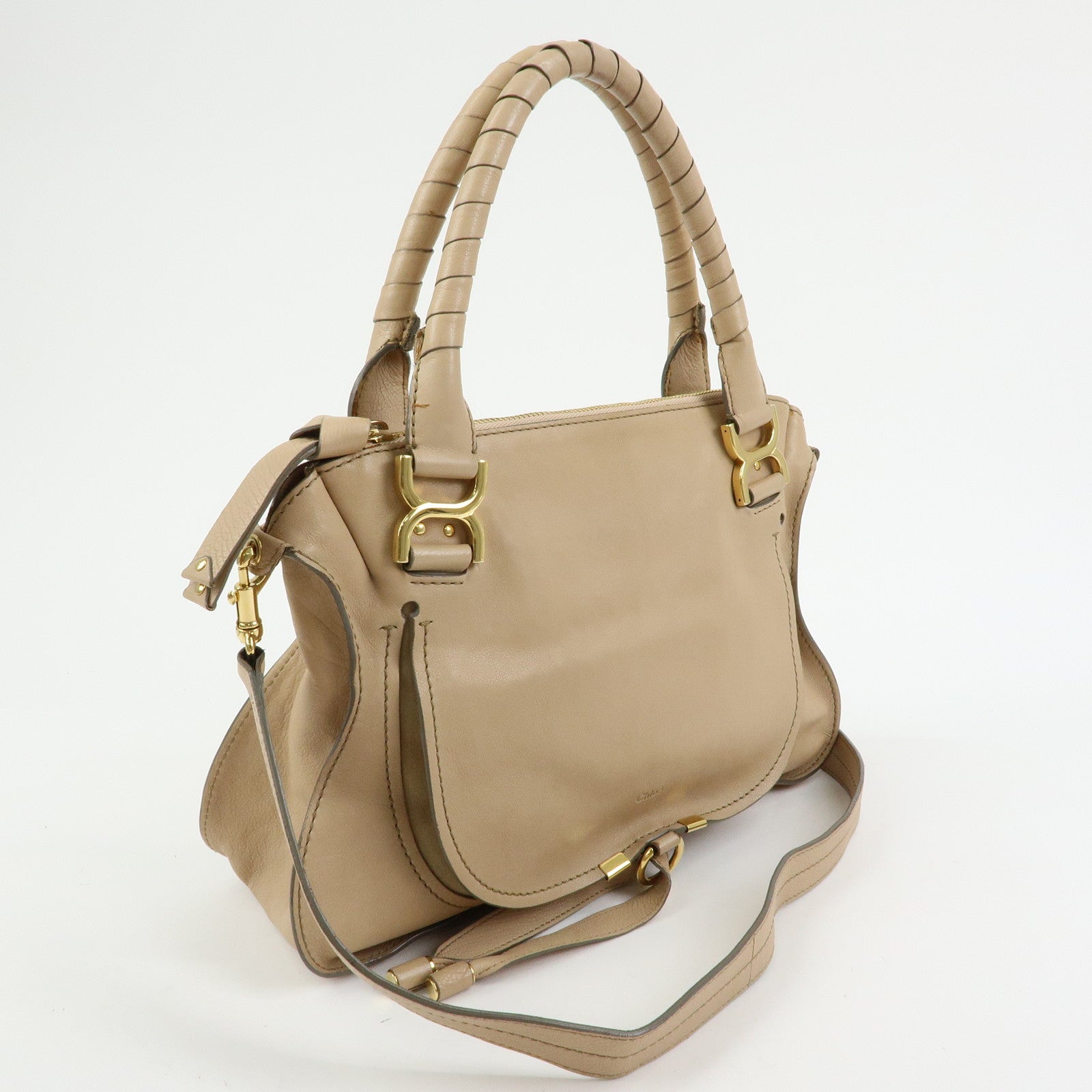 Chloe Marcie Leather 2Way Bag Shoulder Bag Hand Bag Beige
