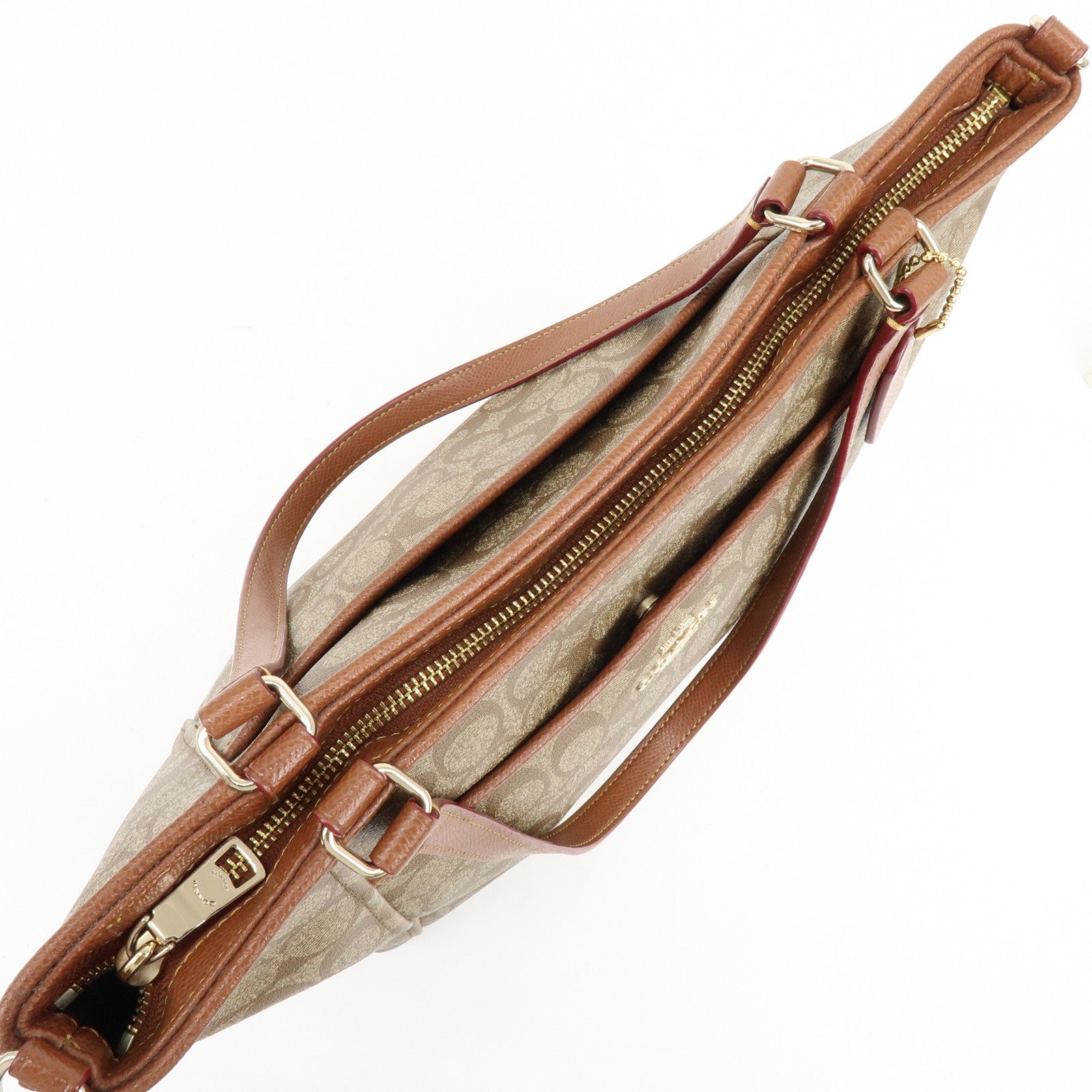 COACH Signature PVC Leather 2Way Shoulder Bag Tote Bag Beige Brown