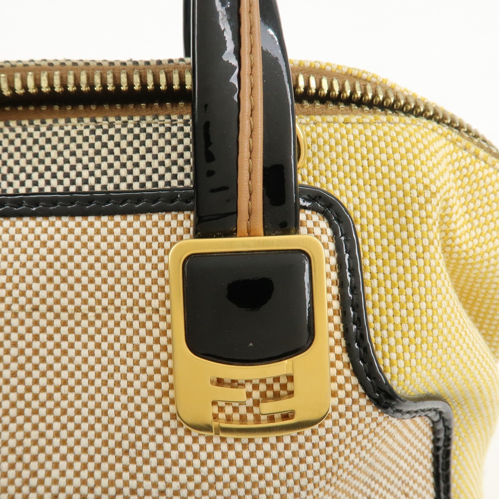 FENDI Chameleon Canvas Patent Leather 2Way Hand Bag Beige 8BL117
