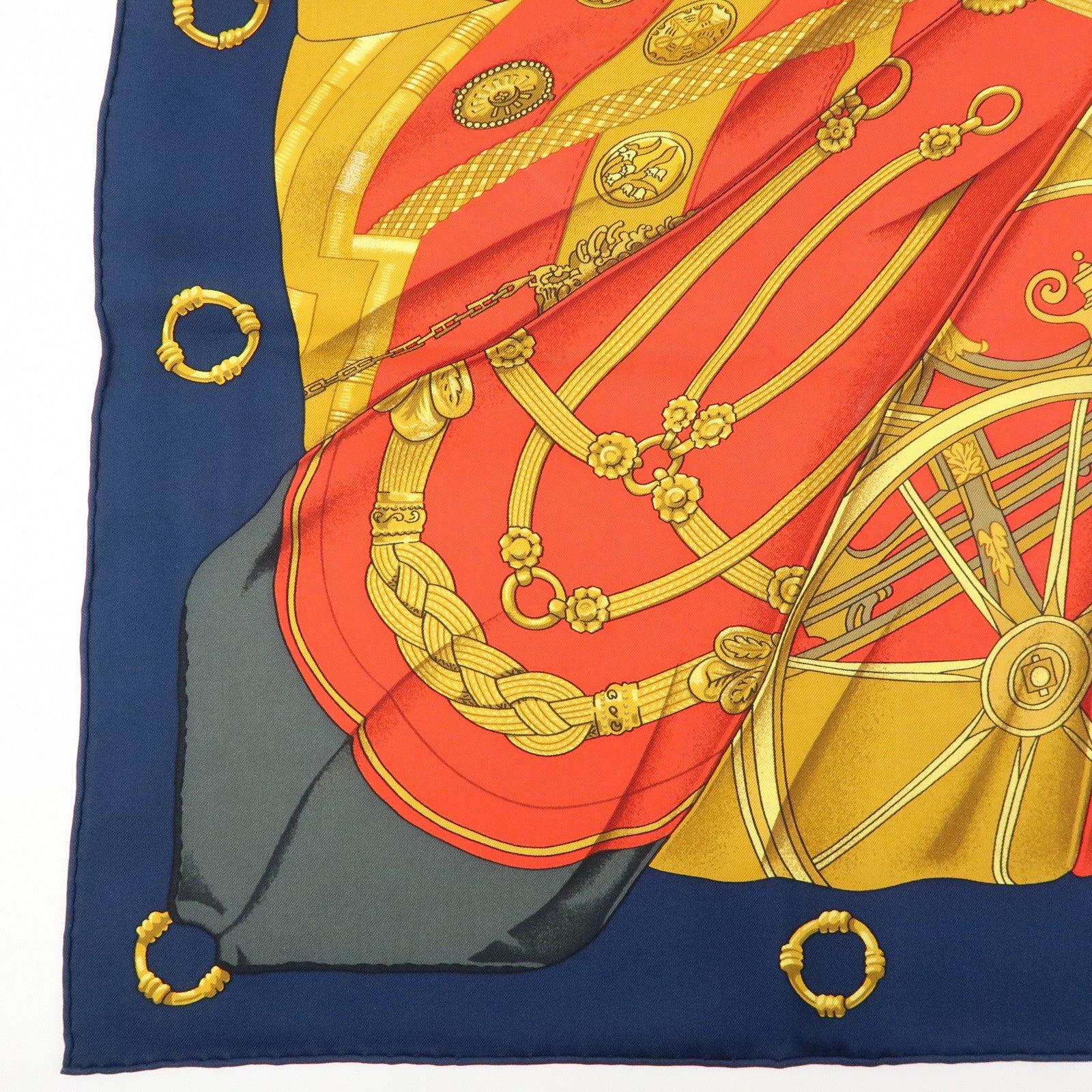 HERMES Carre 90 Silk 100% Soleil de Soie Scarf Red Yellow
