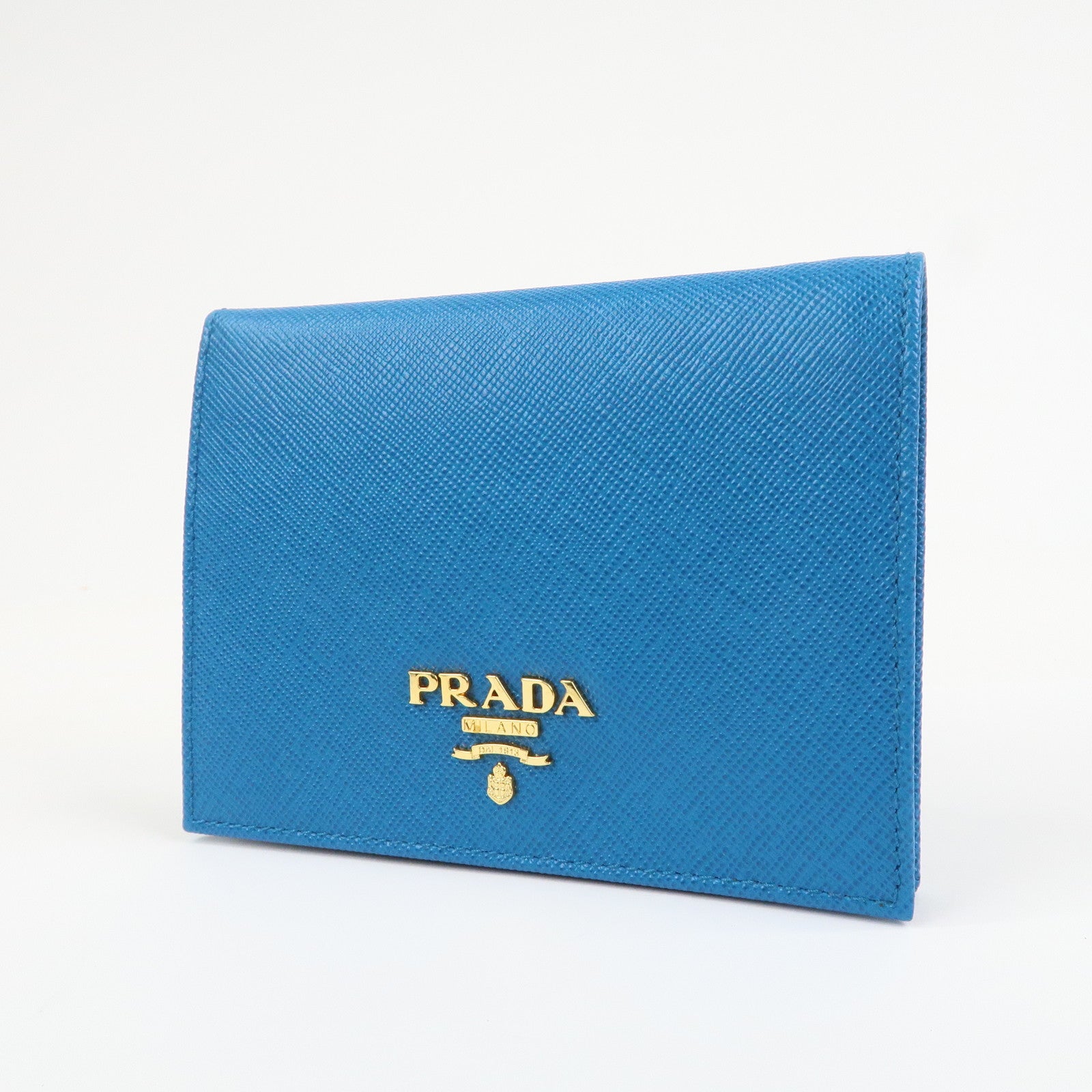 PRADA Saffiano Leather Bi-fold Compact Wallet Blue 1M0204