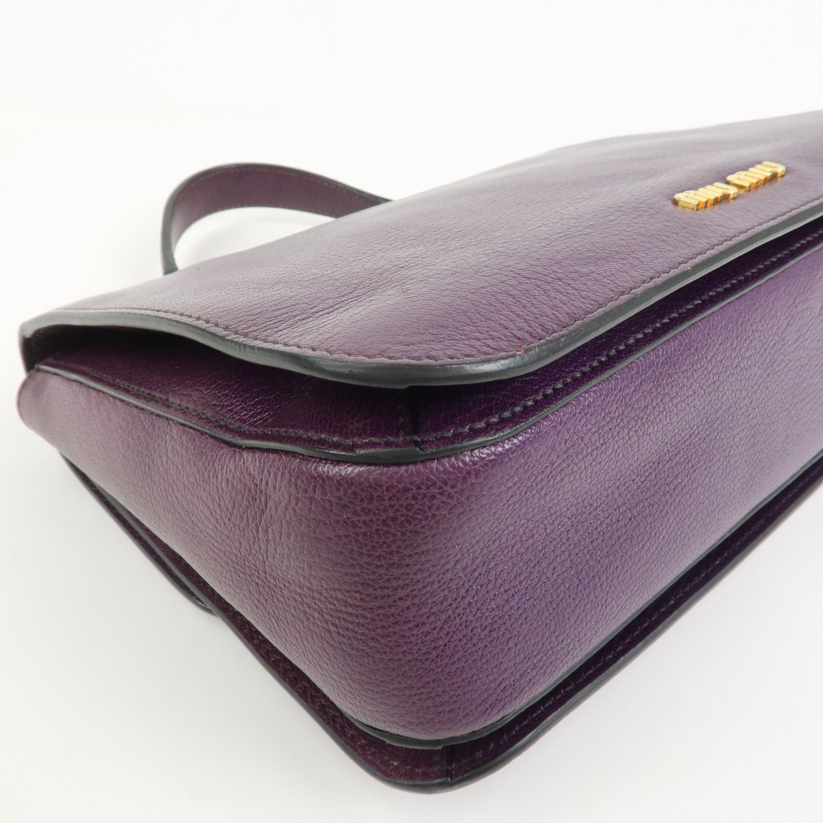 MIU MIU Logo Leather 2Way Shoulder Bag Hand Bag Purple RN0726
