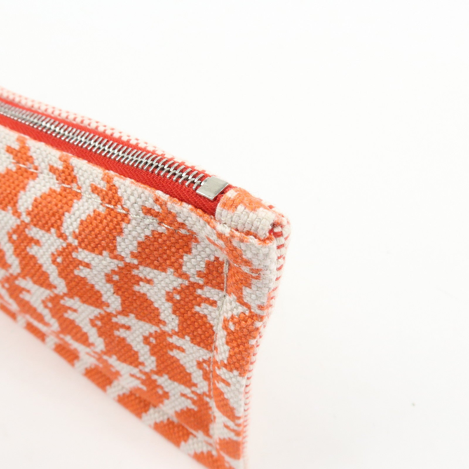 HERMES Ecole PM Cotton Flat Pouch Animaux Pixel Orange Red