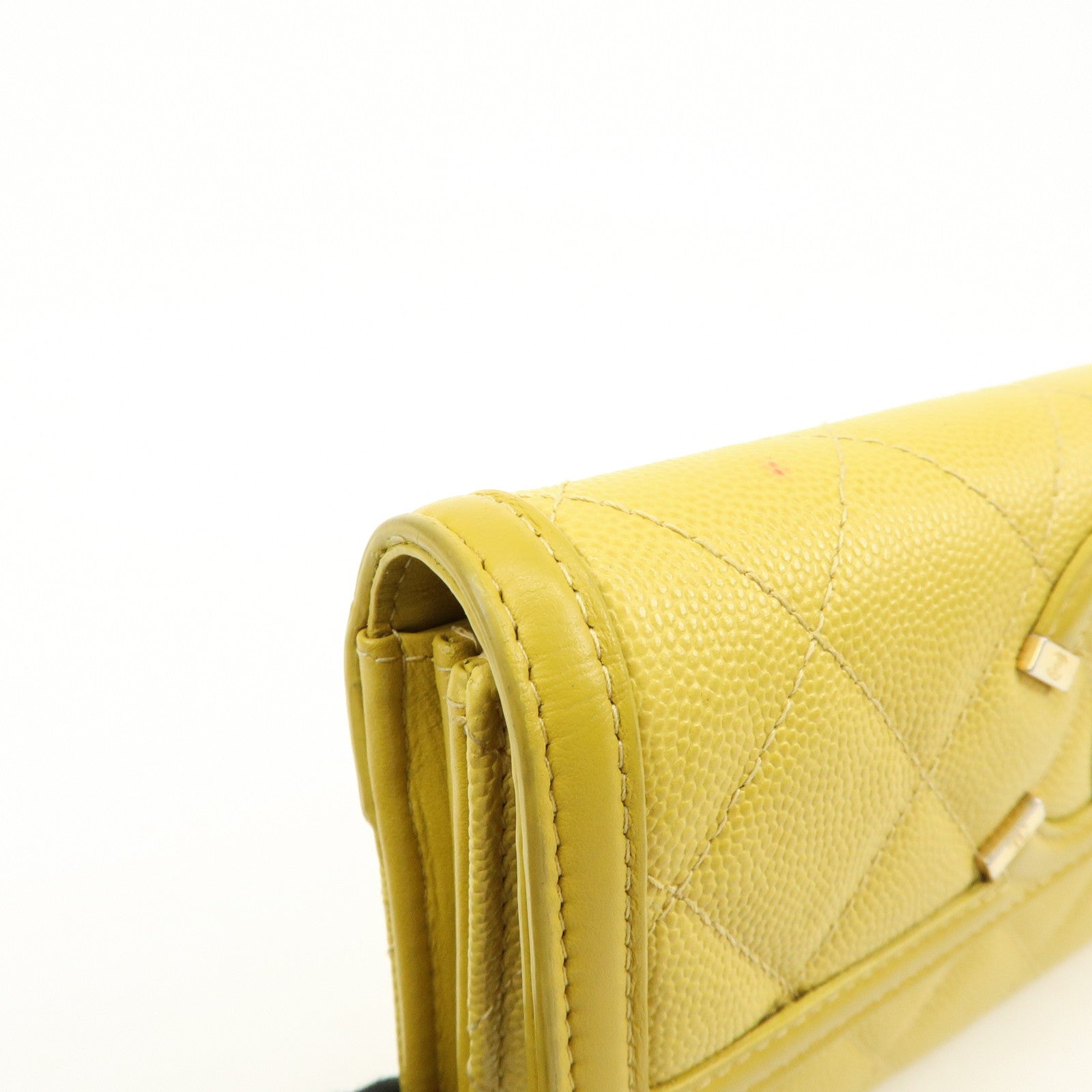 CHANEL CC Filigree Caviarskin Leather Long Wallet Yellow A84448