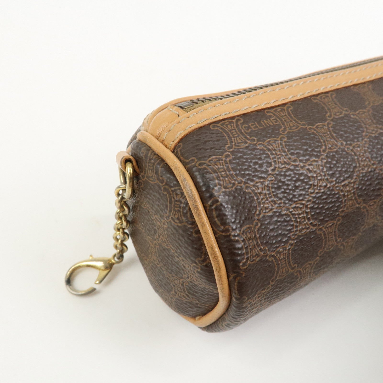 CELINE Macadam PVC Canvas Leather Cosmetic Makeup Pouch Brown