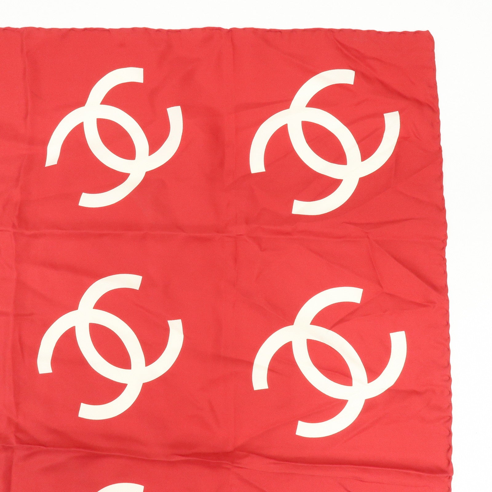 CHANEL COCO Mark Silk 100% Scarf Red White