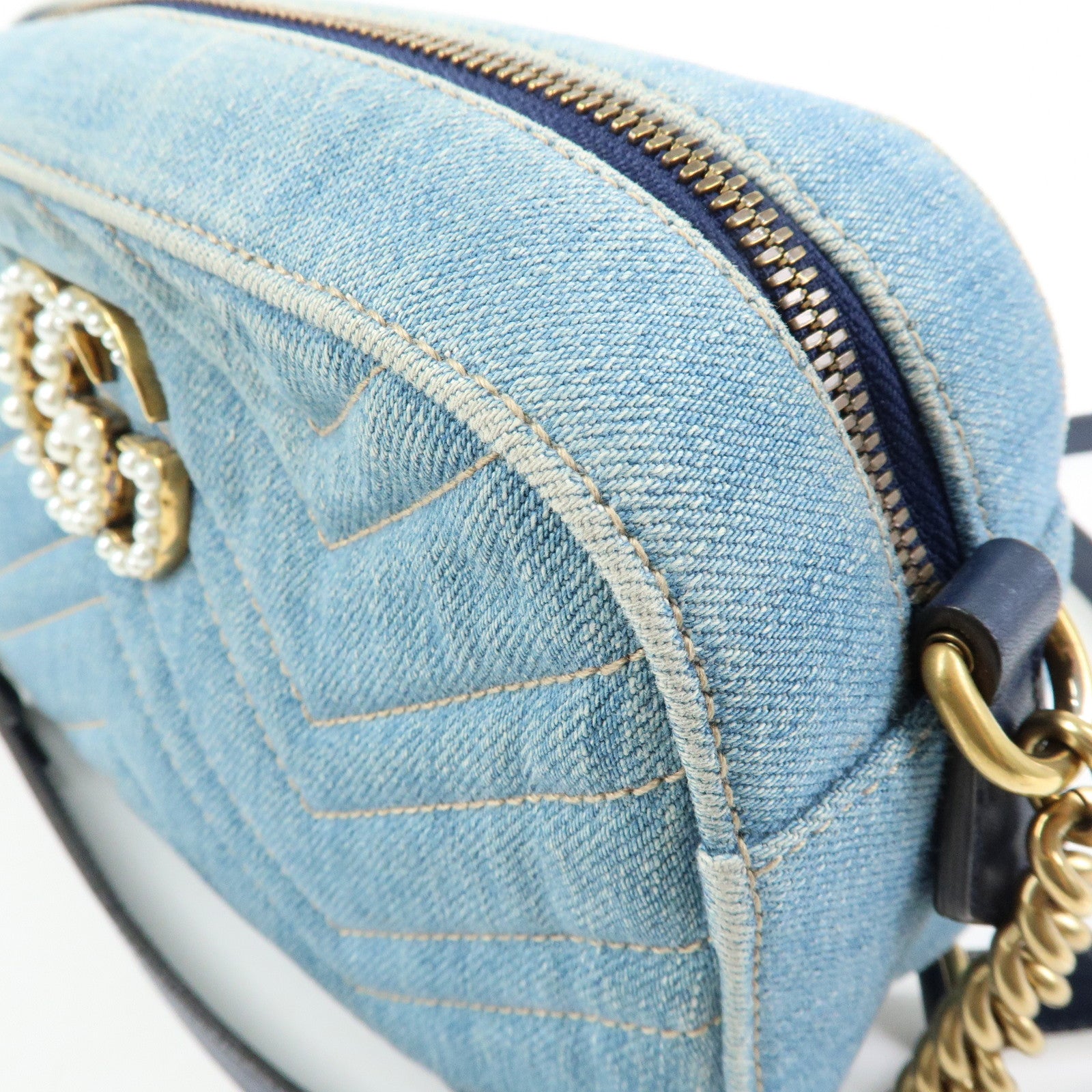 GUCCI GG Marmont Denim Leather Shoulder Bag Indigo Blue 447632