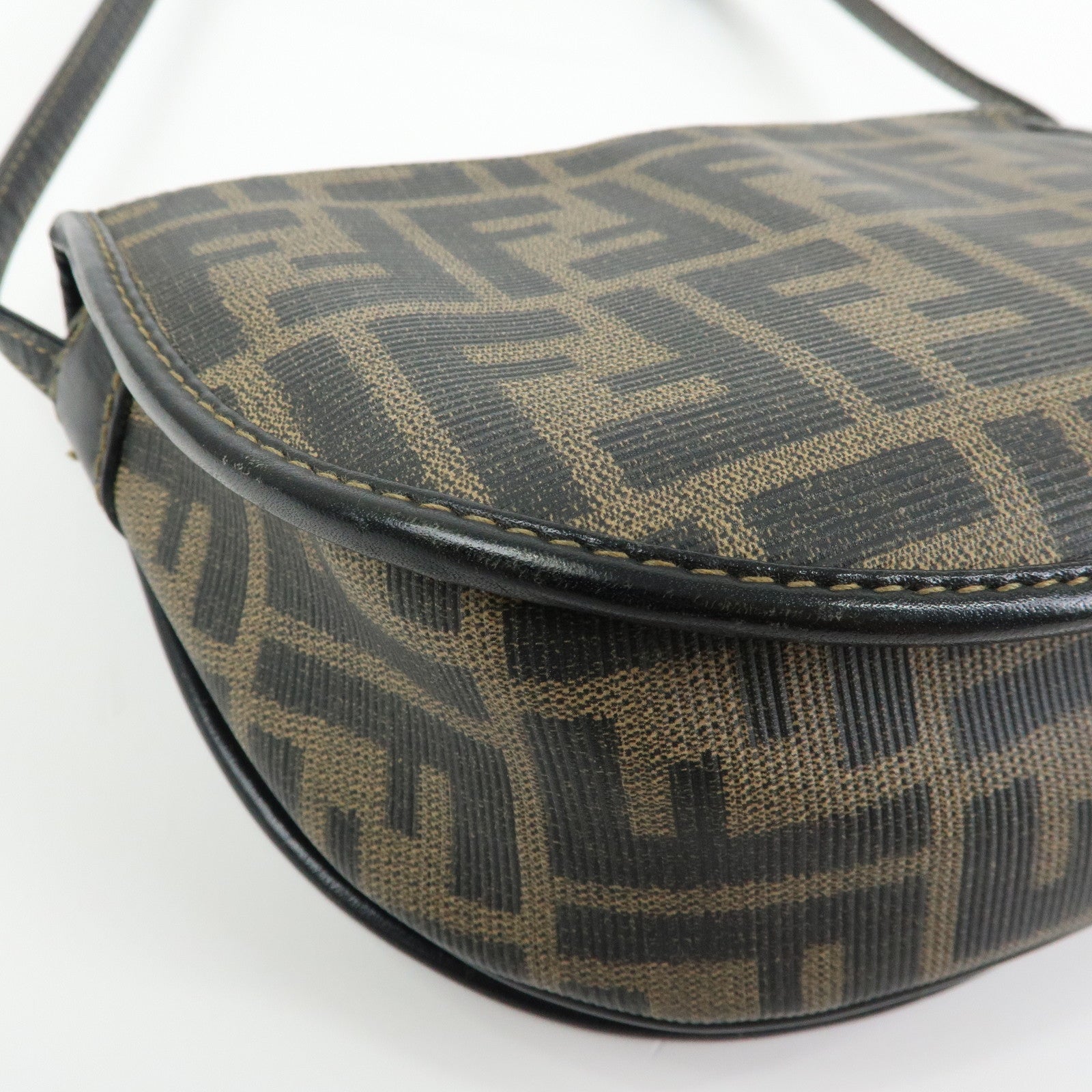 FENDI Zucca PVC Leather Canvas Shoulder Bag Brown Black