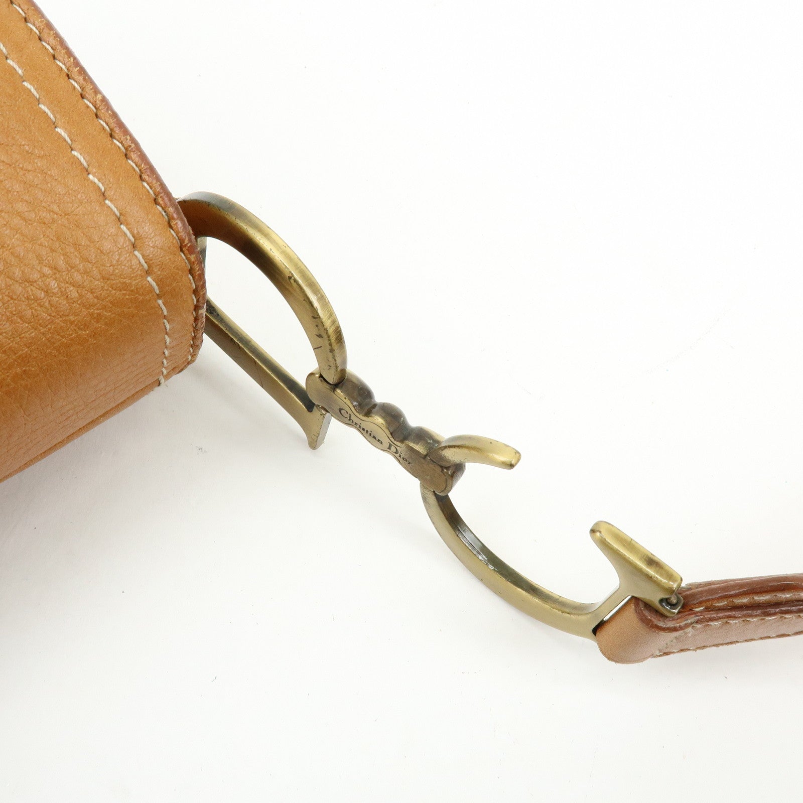 Christian Dior Saddle Leather Shoulder Bag Hand Bag Light Brown