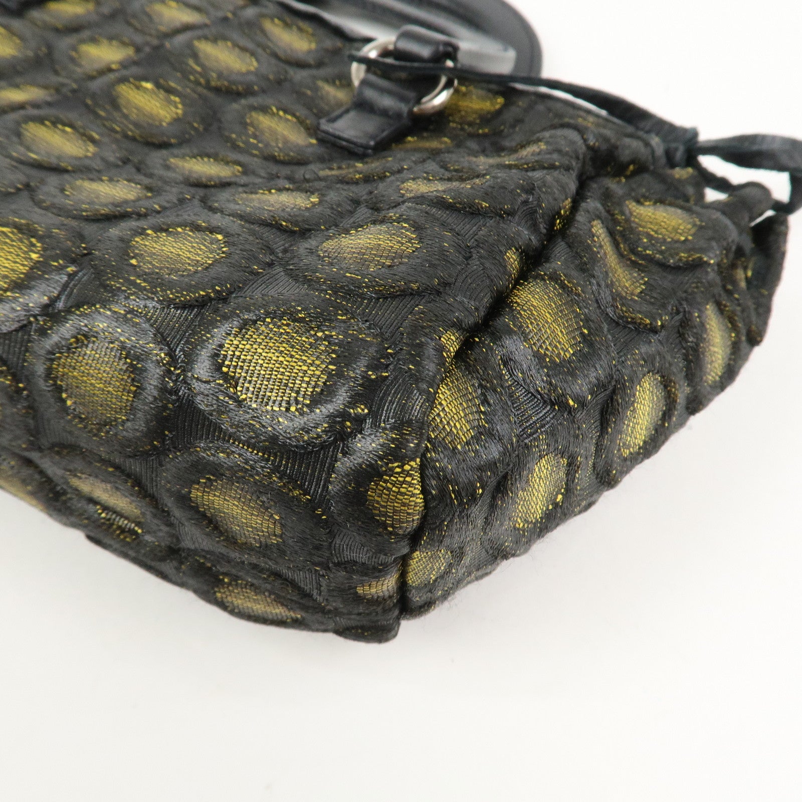 PRADA Triangle Logo Nylon Leather Ribbon Hand Bag Black Yellow