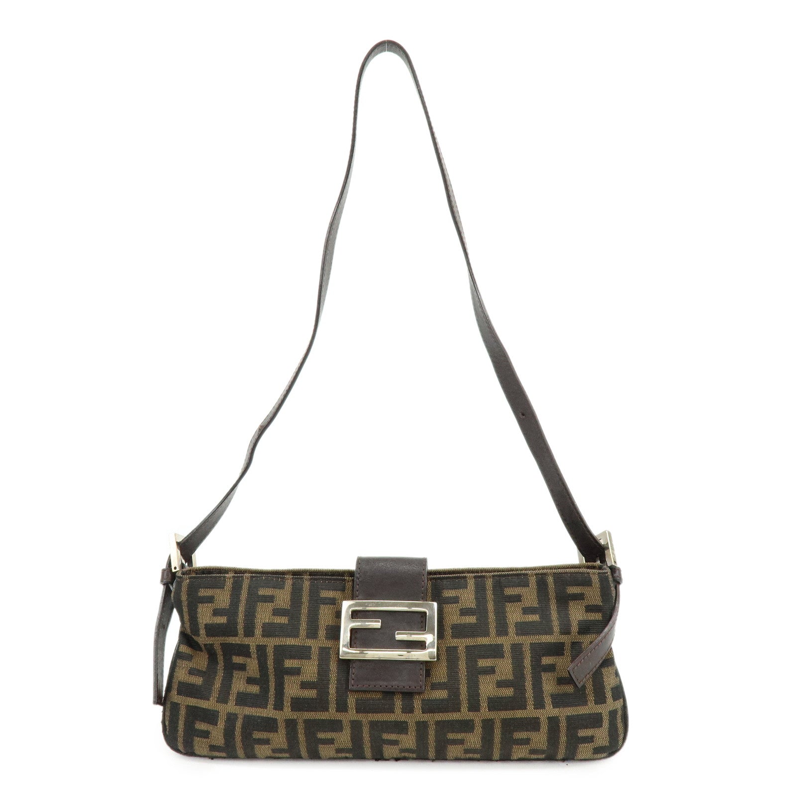 FENDI Zucca Canvas Leather Shoulder Bag Hand Bag Brown Black