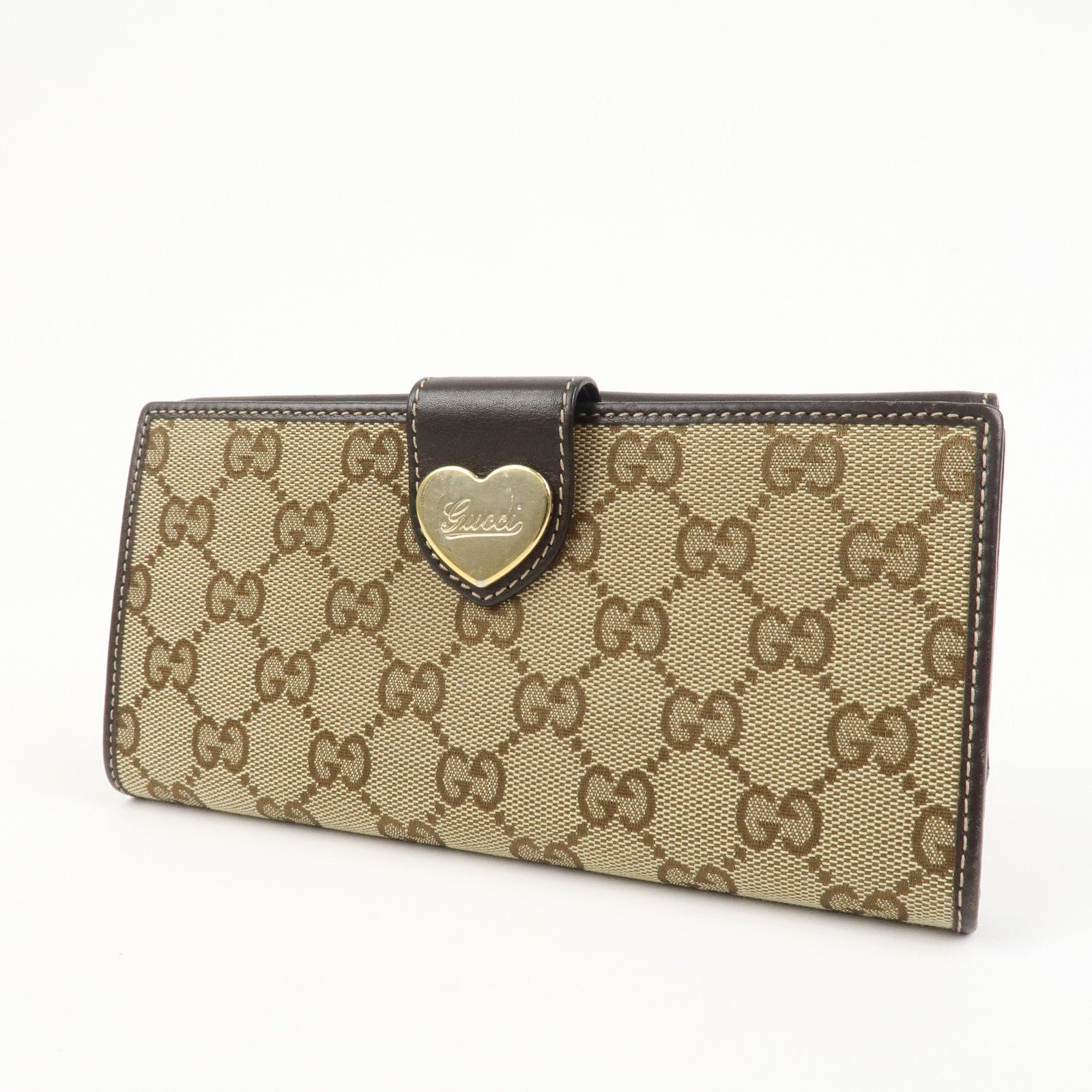 GUCCI Lovely Heart GG Canvas Leather Bi-fold Long Wallet 203550