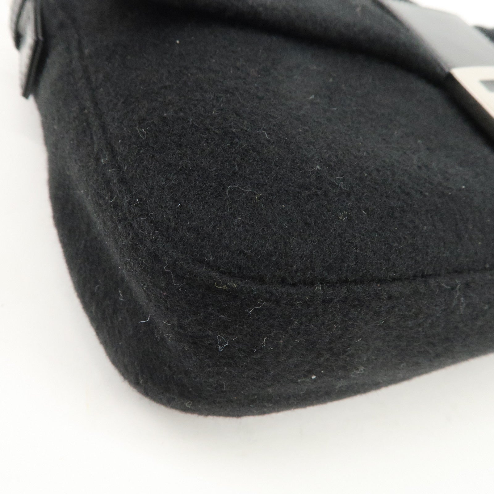 FENDI Mamma Baguette Wool Leather Shoulder Bag Hand Bag Black 26424