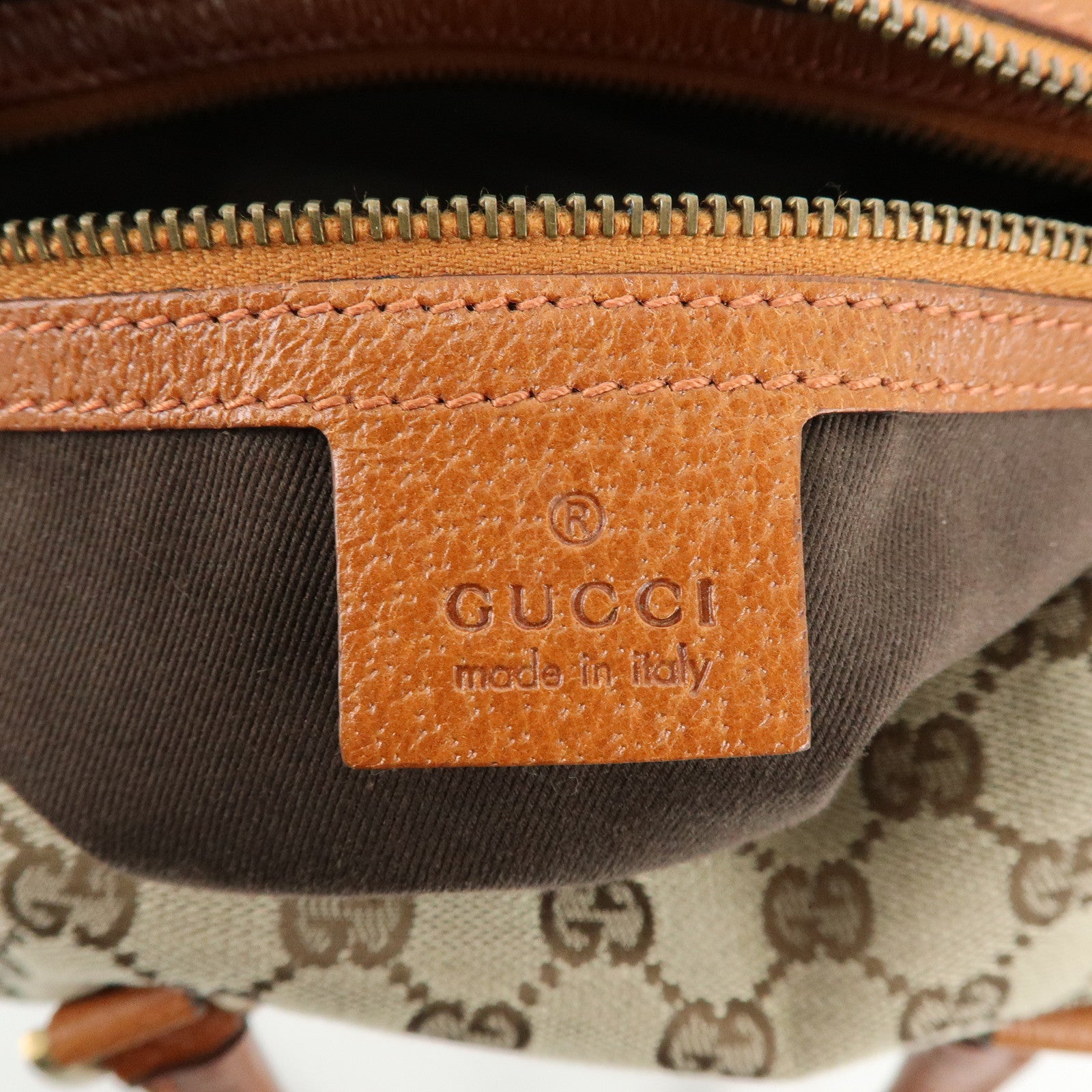 GUCCI GG Canvas Leather Hand Bag Boston Bag Beige Brown 120886