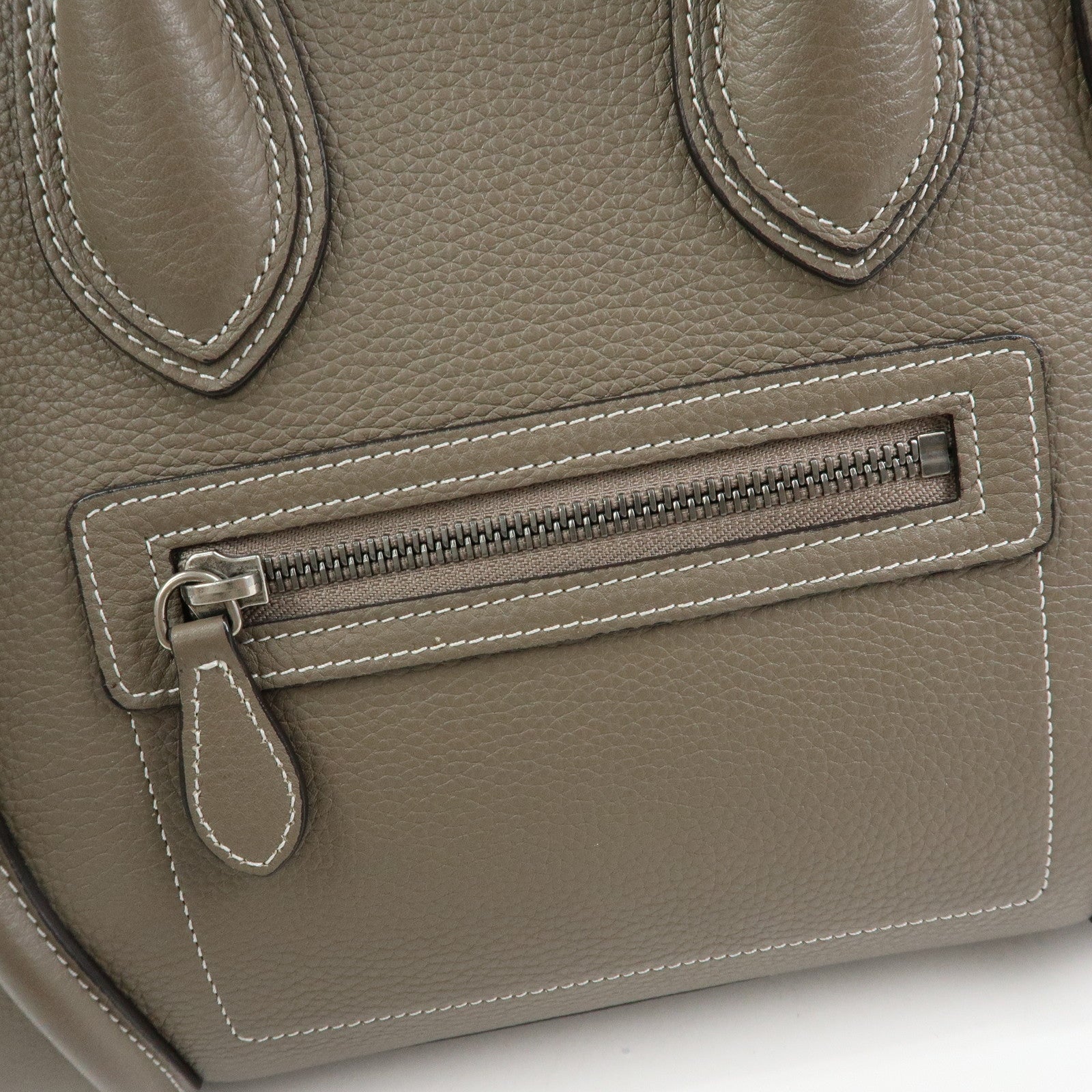 CELINE Luggage Micro Shopper Calf Leather Hand Bag Gray