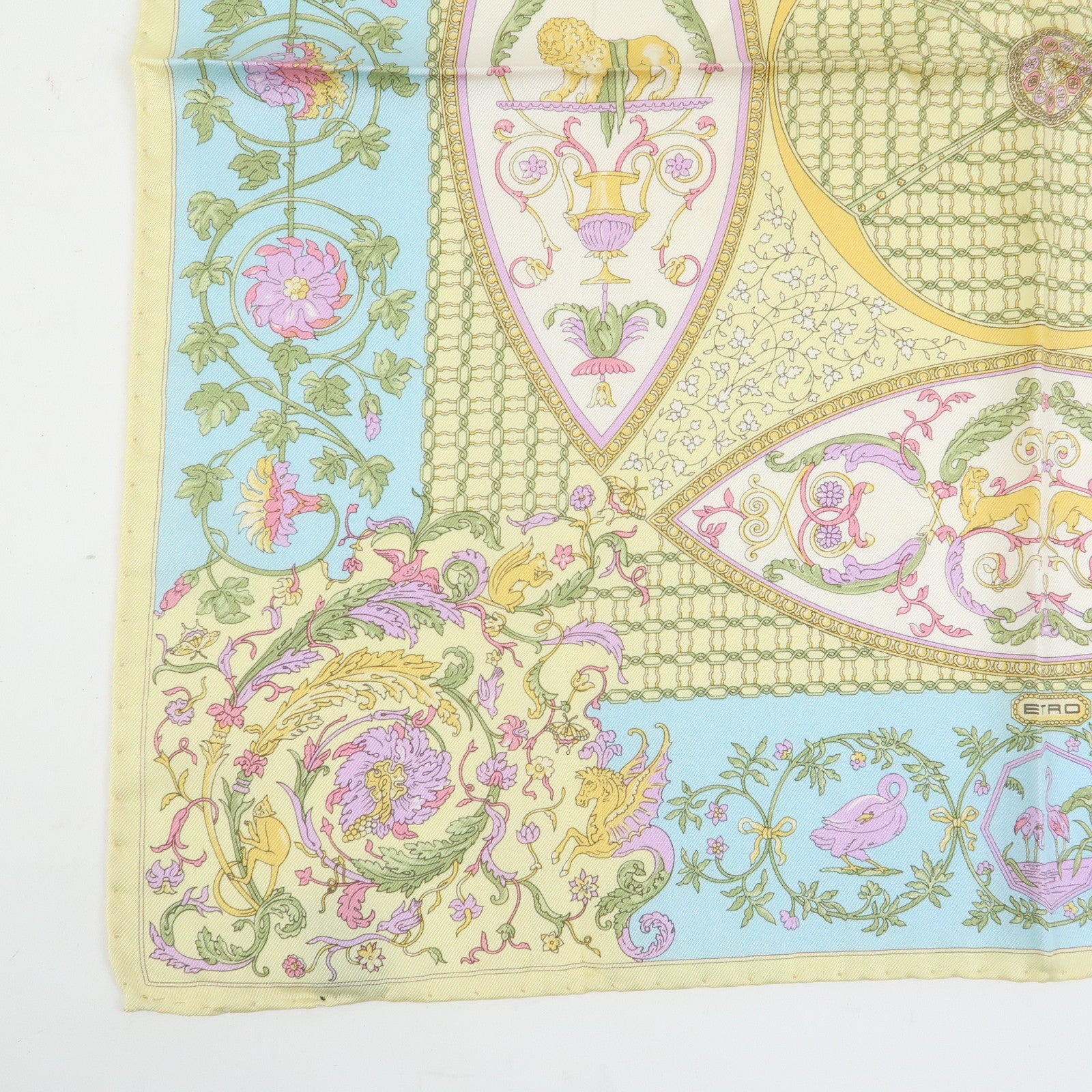 ETRO Set of 2 Silk Linen Scarf Peisley Flower Beige Yellow Blue
