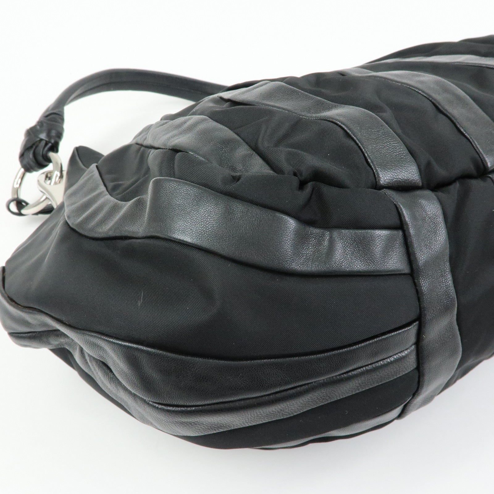 PRADA Leather Nylon Shoulder Bag Hand Bag Black BR4006