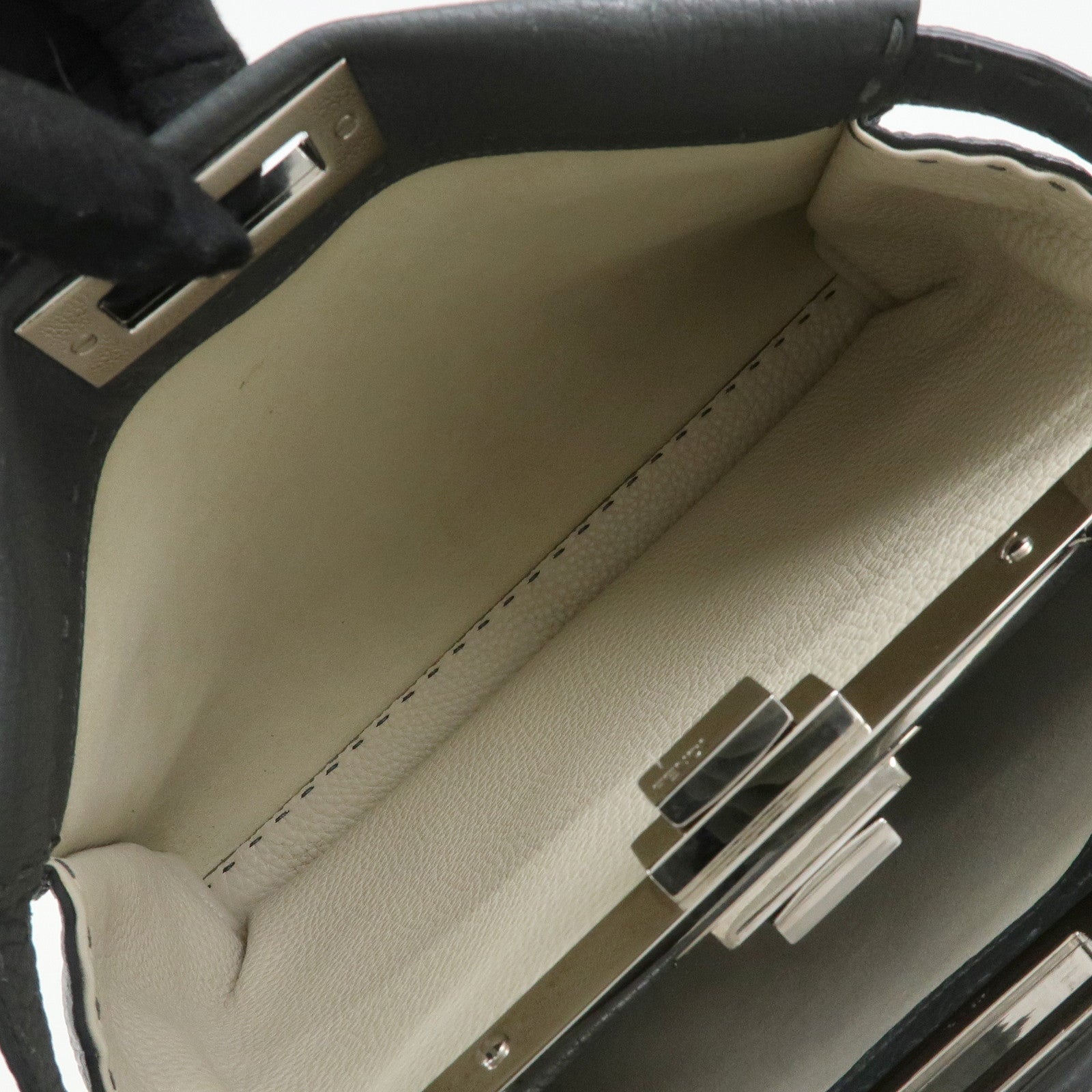 FENDI Selleria Peekaboo Leather 2Way Bag Hand Bag Gray 8BN290