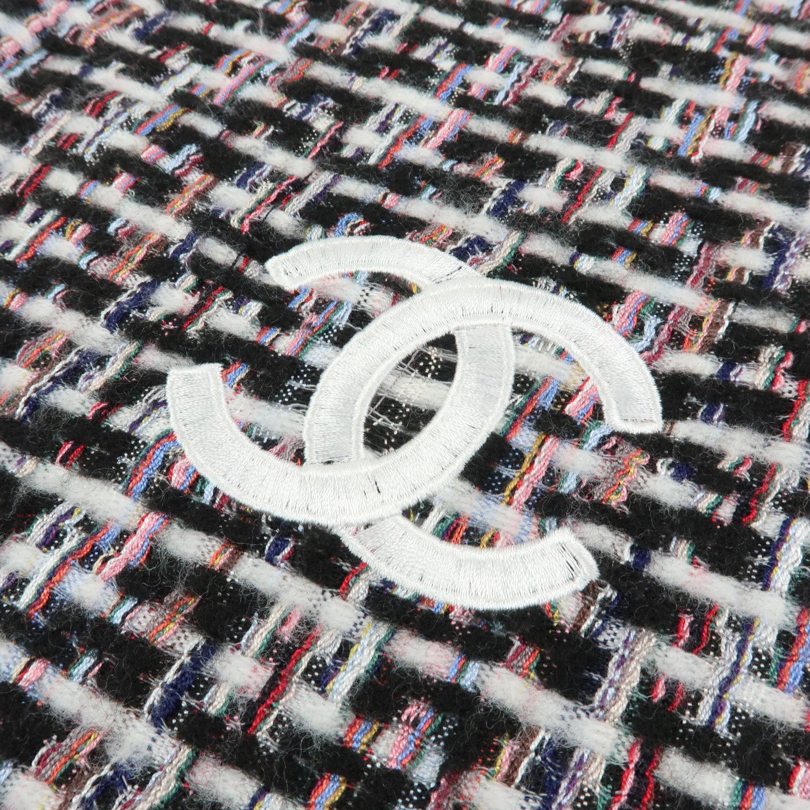 CHANEL COCO Mark Cashmere Silk Scarf Multicolor Black White