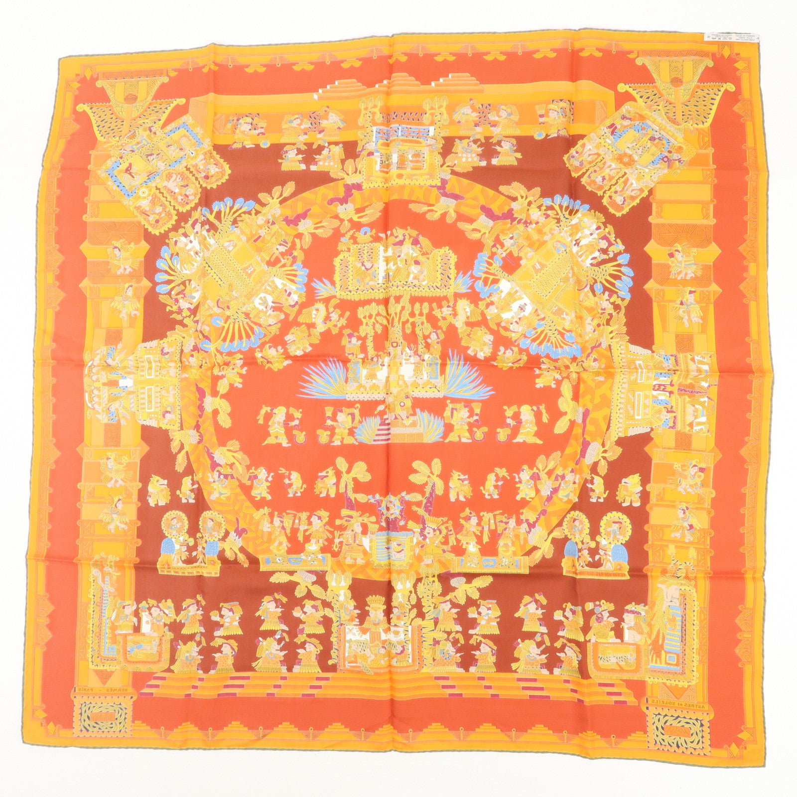 HERMES Carre 90 Silk 100% Scarf ASTRES et SOLEILS Red Orange