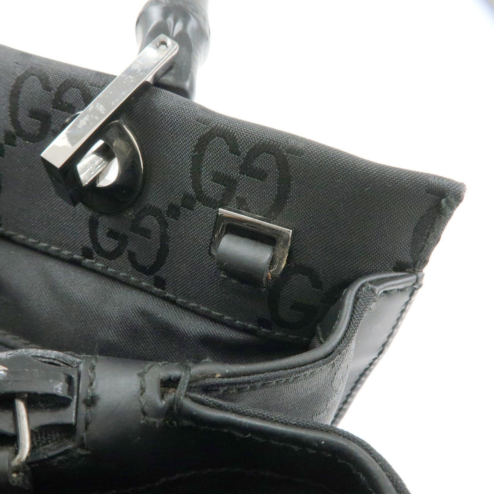 GUCCI Bamboo GG Nylon 2Way Tote Bag Black 002.1016