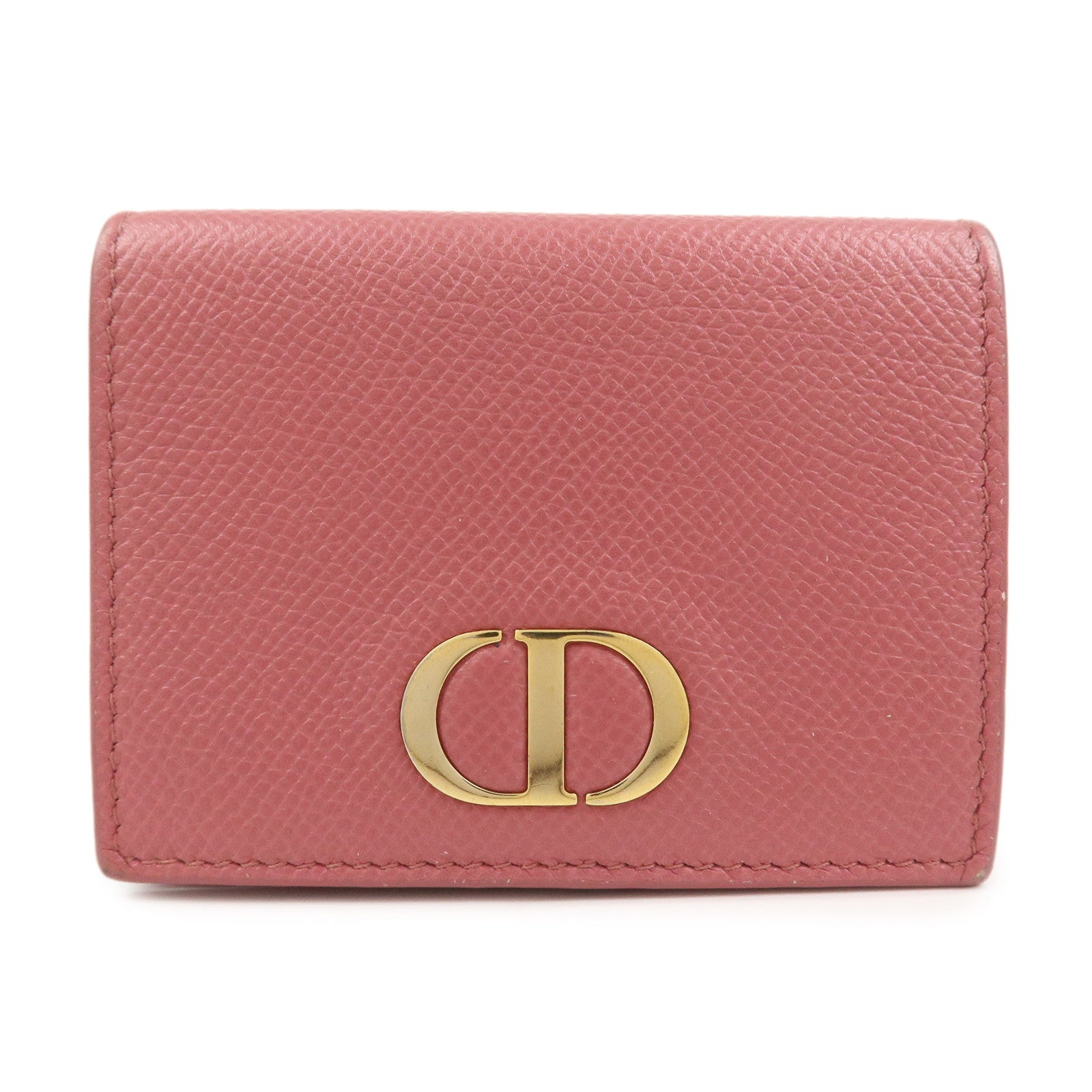 Christian Dior Logo Leather Tri-fold Small Compact Wallet Pink