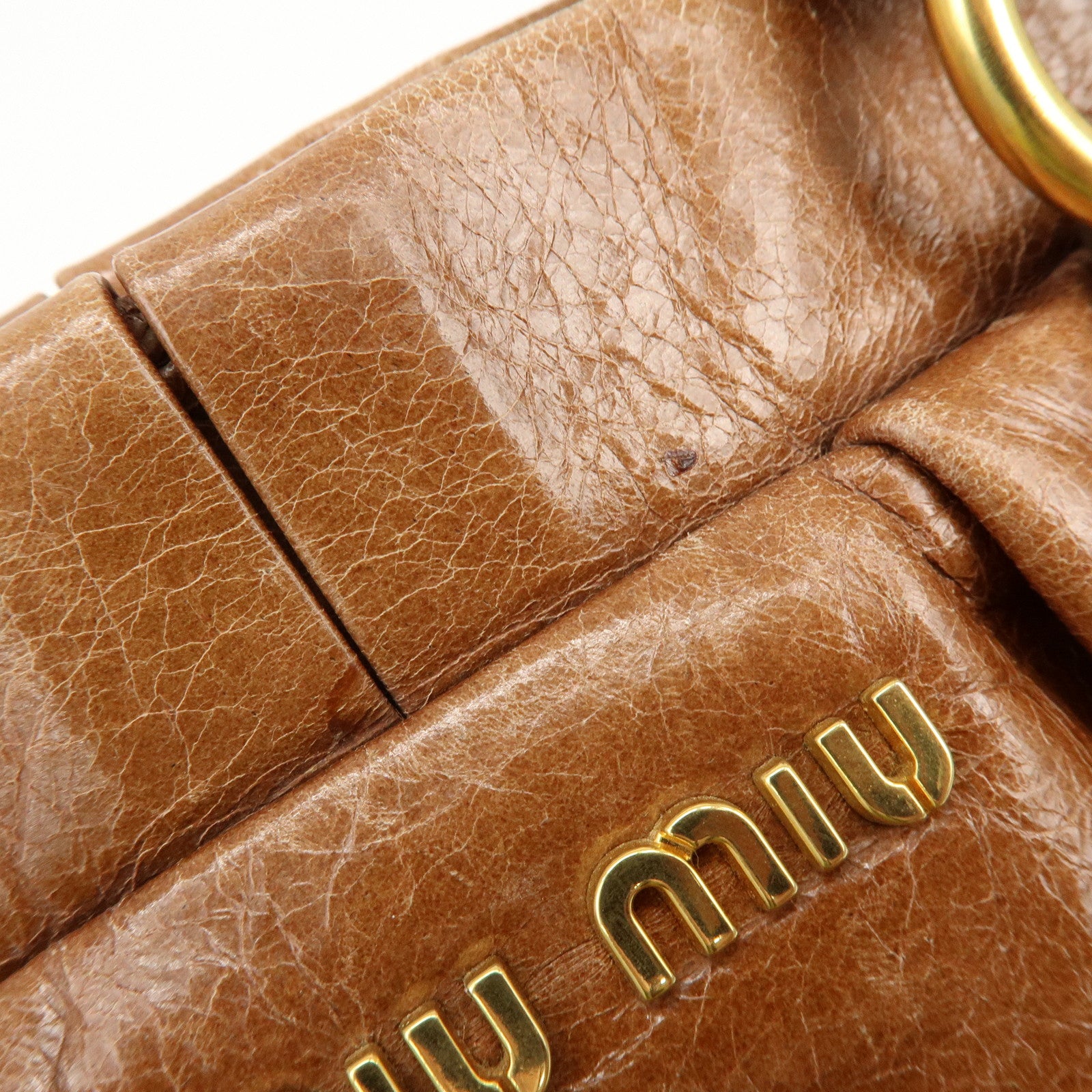 MIU MIU Leather 2Way Bag Hand Bag Shoulder Bag Brown RT0383