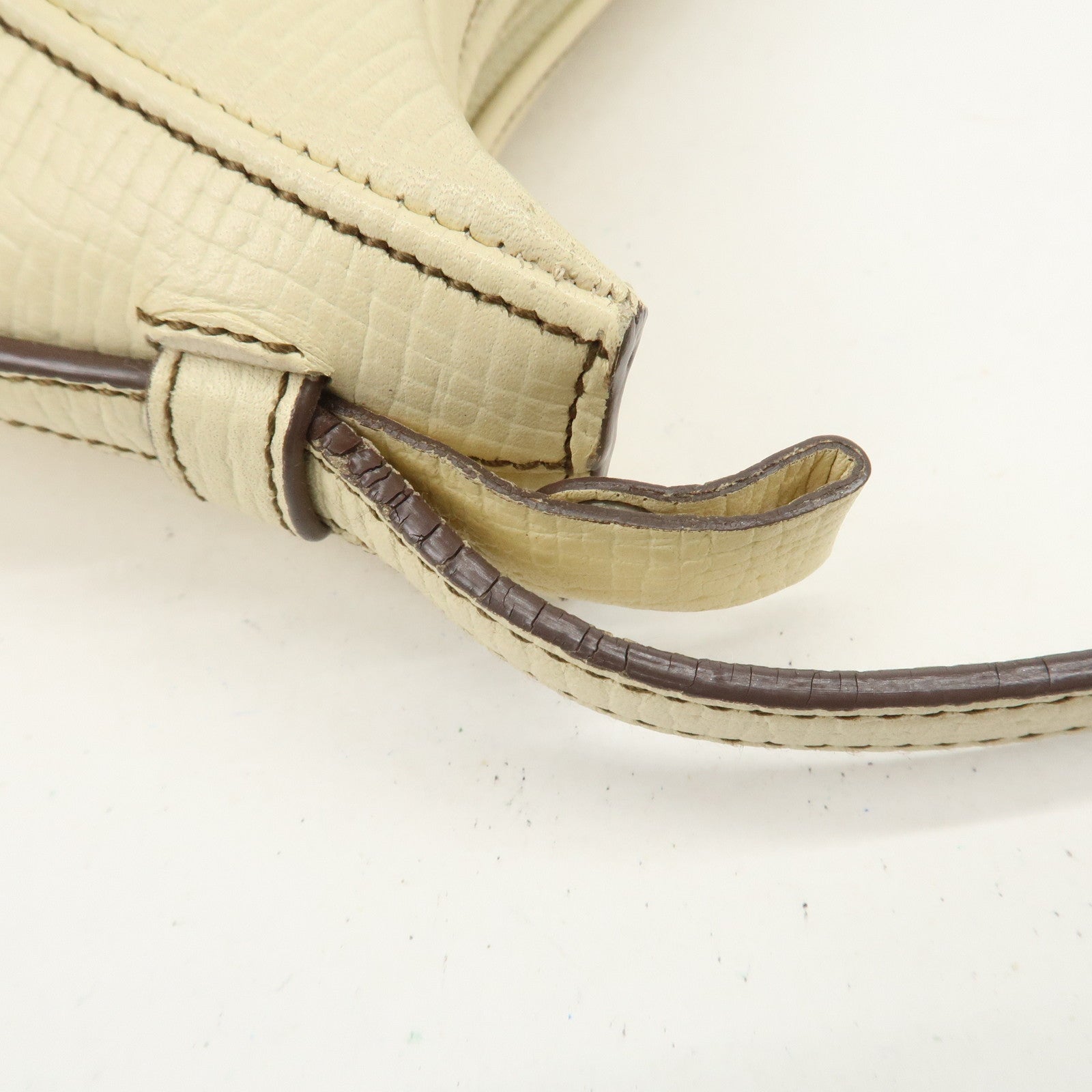 LOEWE Embossed Leather Shoulder Bag Hand Bag Ivory