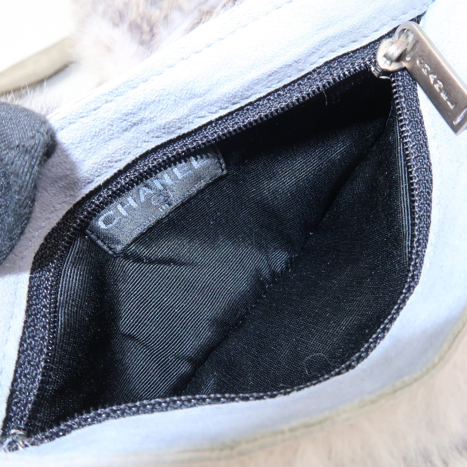 CHANEL COCO Mark Logo Fur Suede Hand Bag Grey