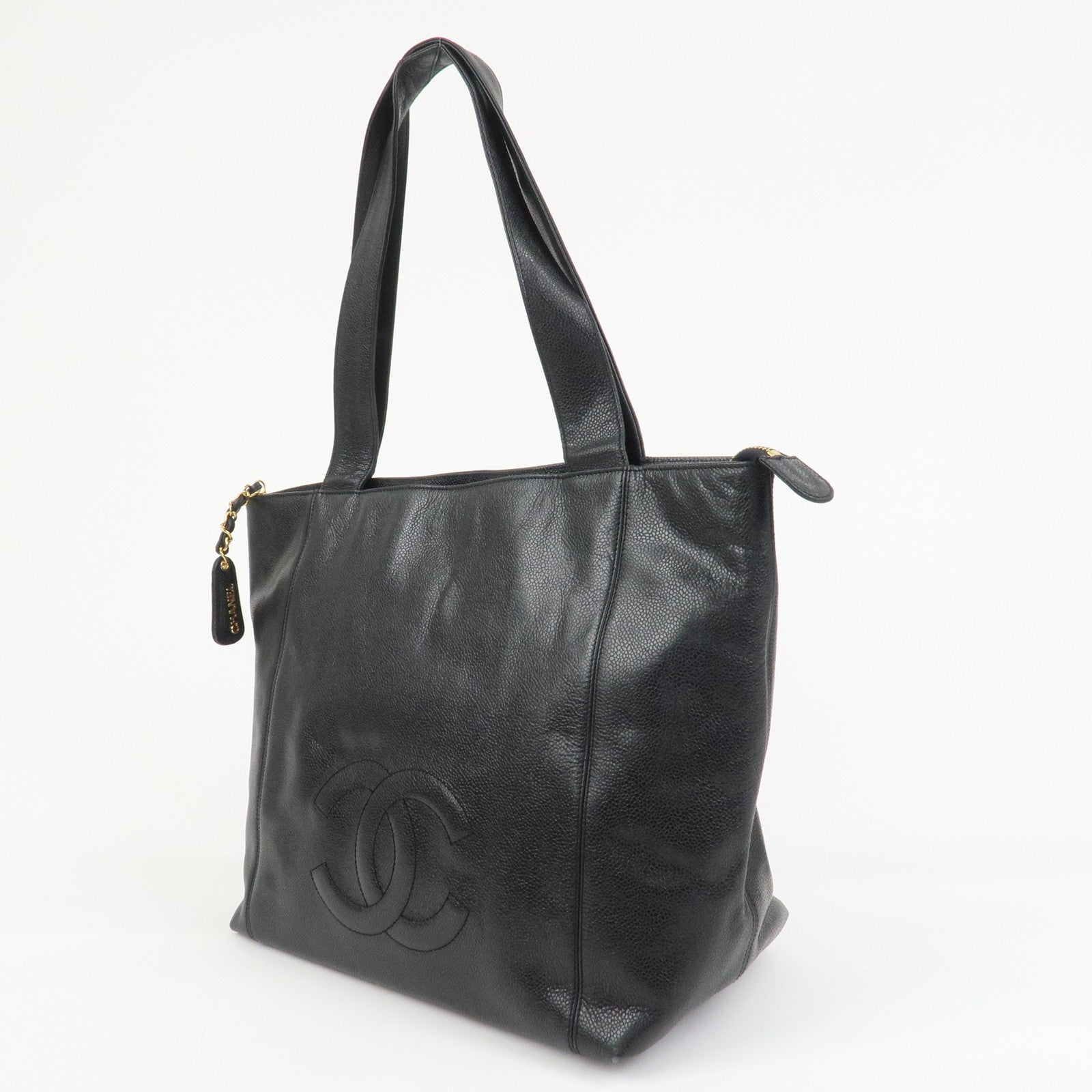 CHANEL COCO Mark Caviarskin Tote Bag Shoulder Bag Hand Bag Black