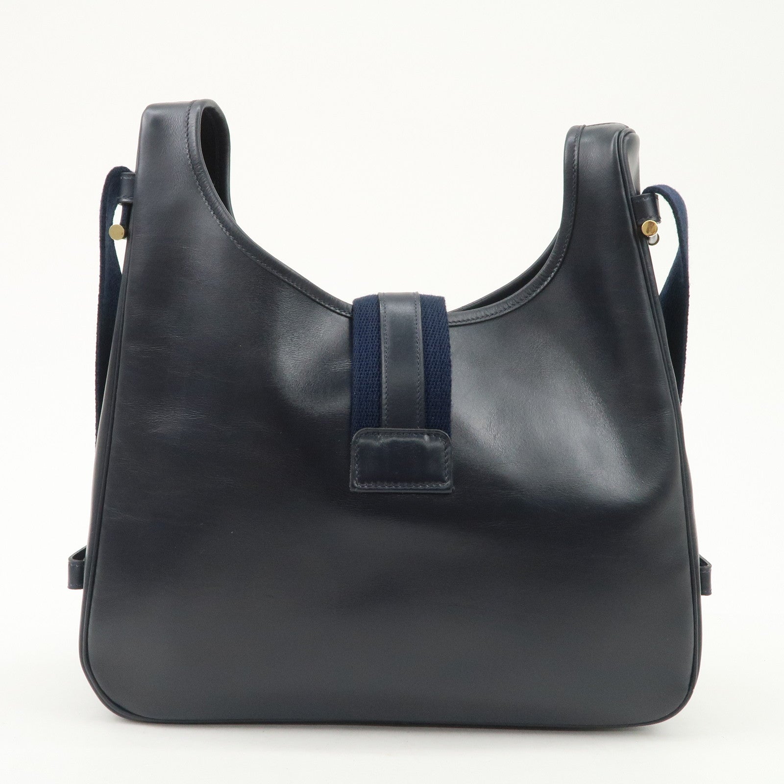 HERMES Saco Leather M Stamped Shoulder Bag Crossbody Bag Navy Used