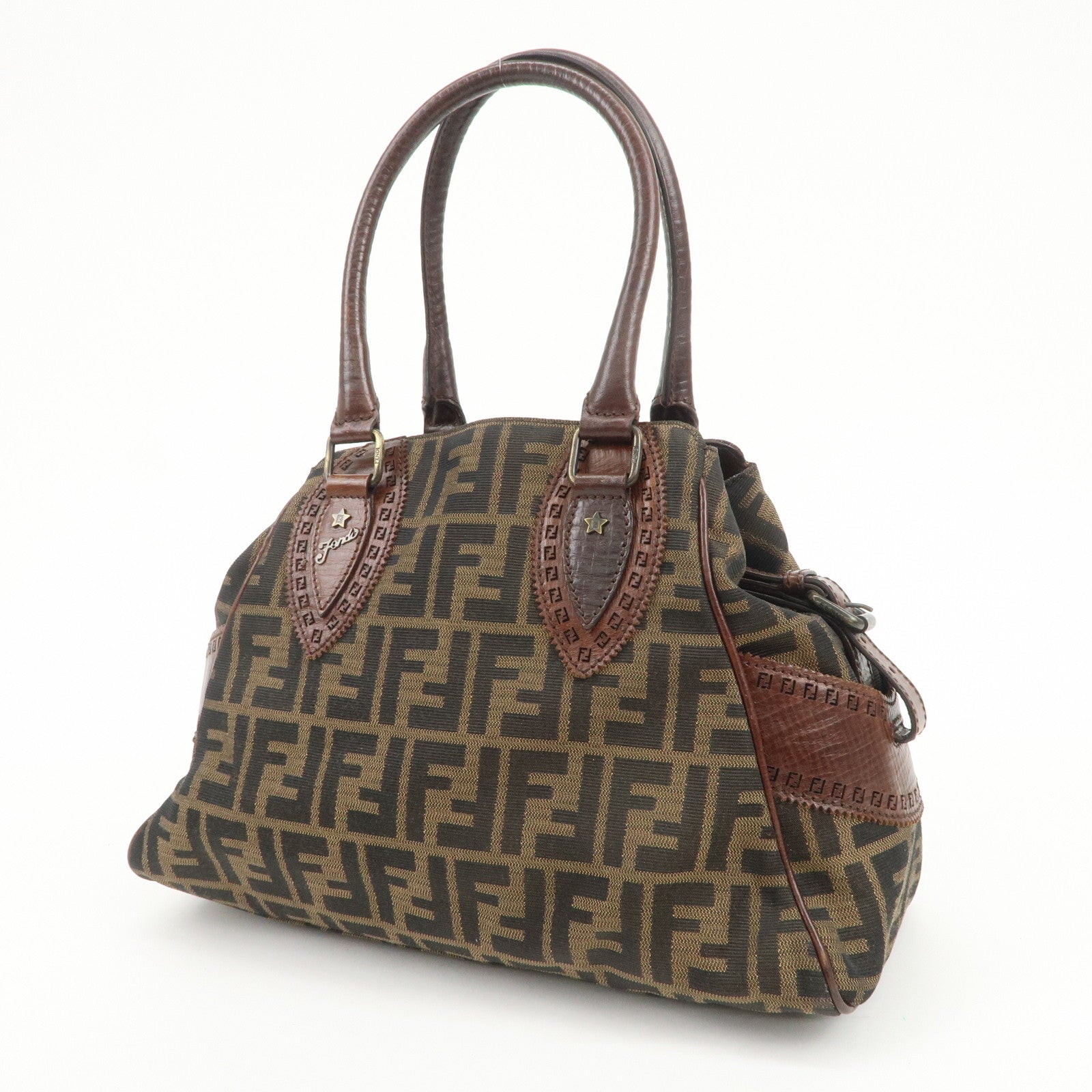 FENDI Ethnico Zucca Canvas Leather Tote Bag Shoulder Bag 8BN157