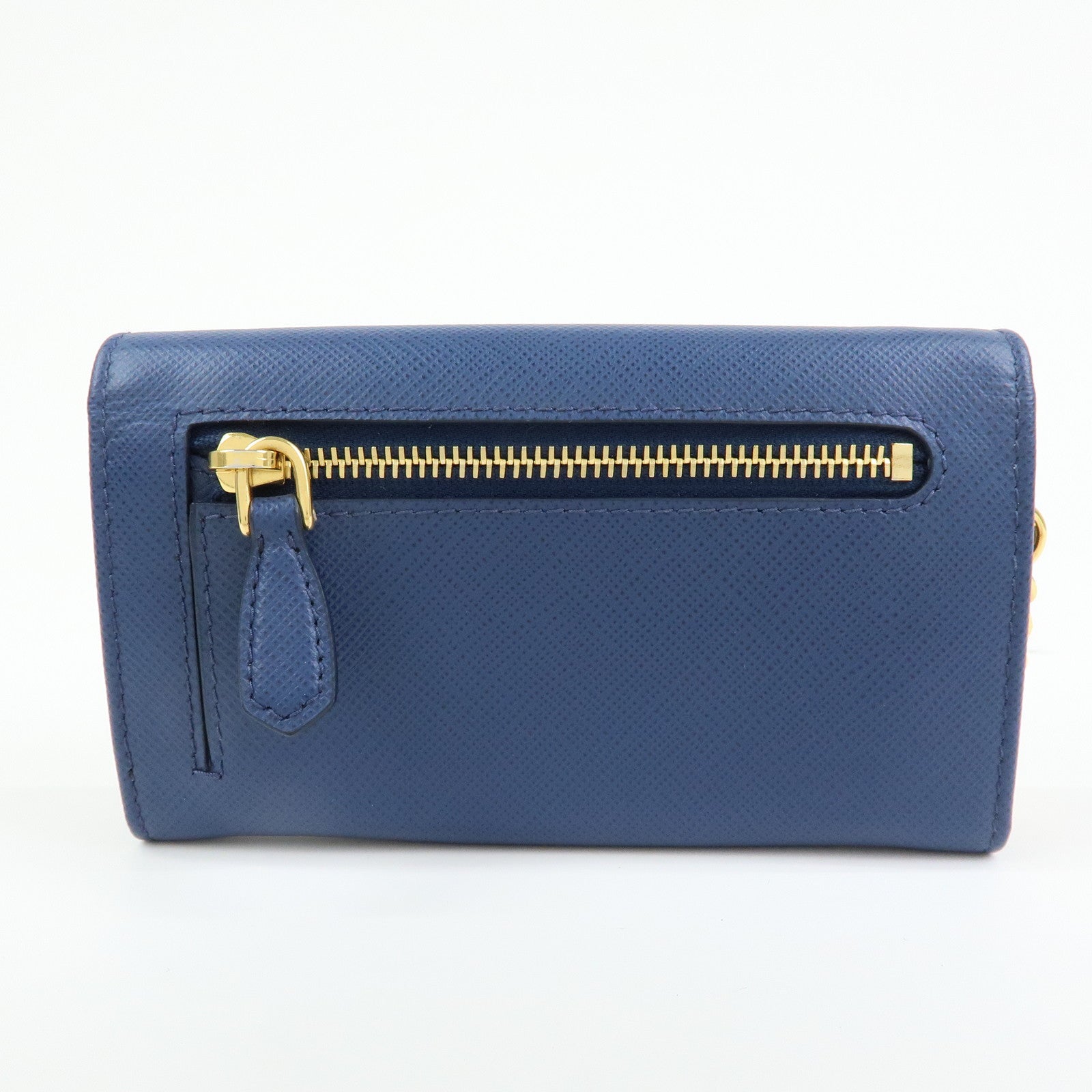 PRADA Saffiano Leather Compact Wallet Card Case Blue 1MC015