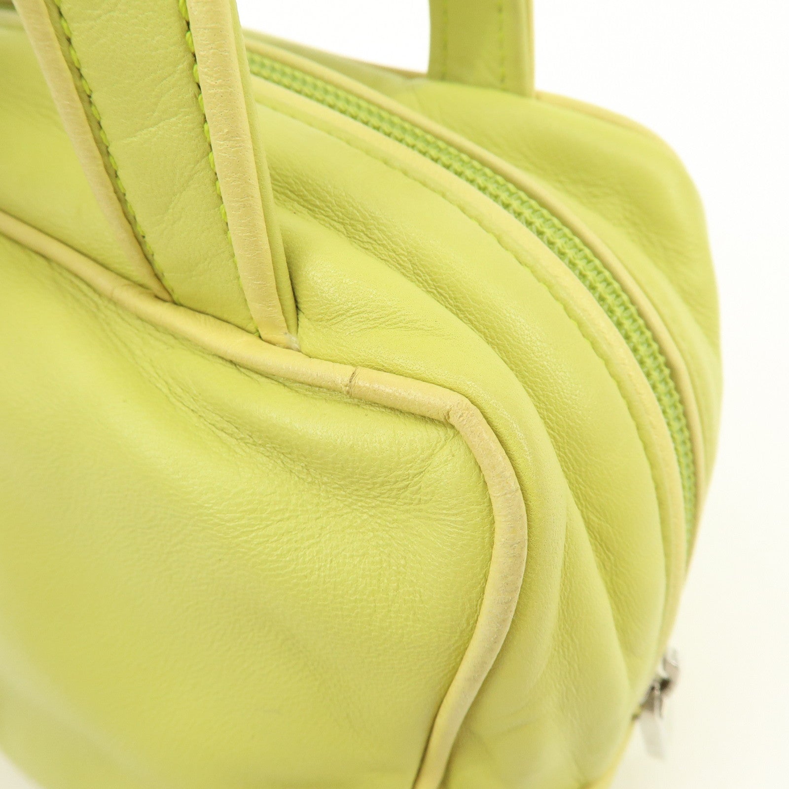 LOEWE Logo Nappa Leather Mini Hand Bag Boston Bag Lime Green