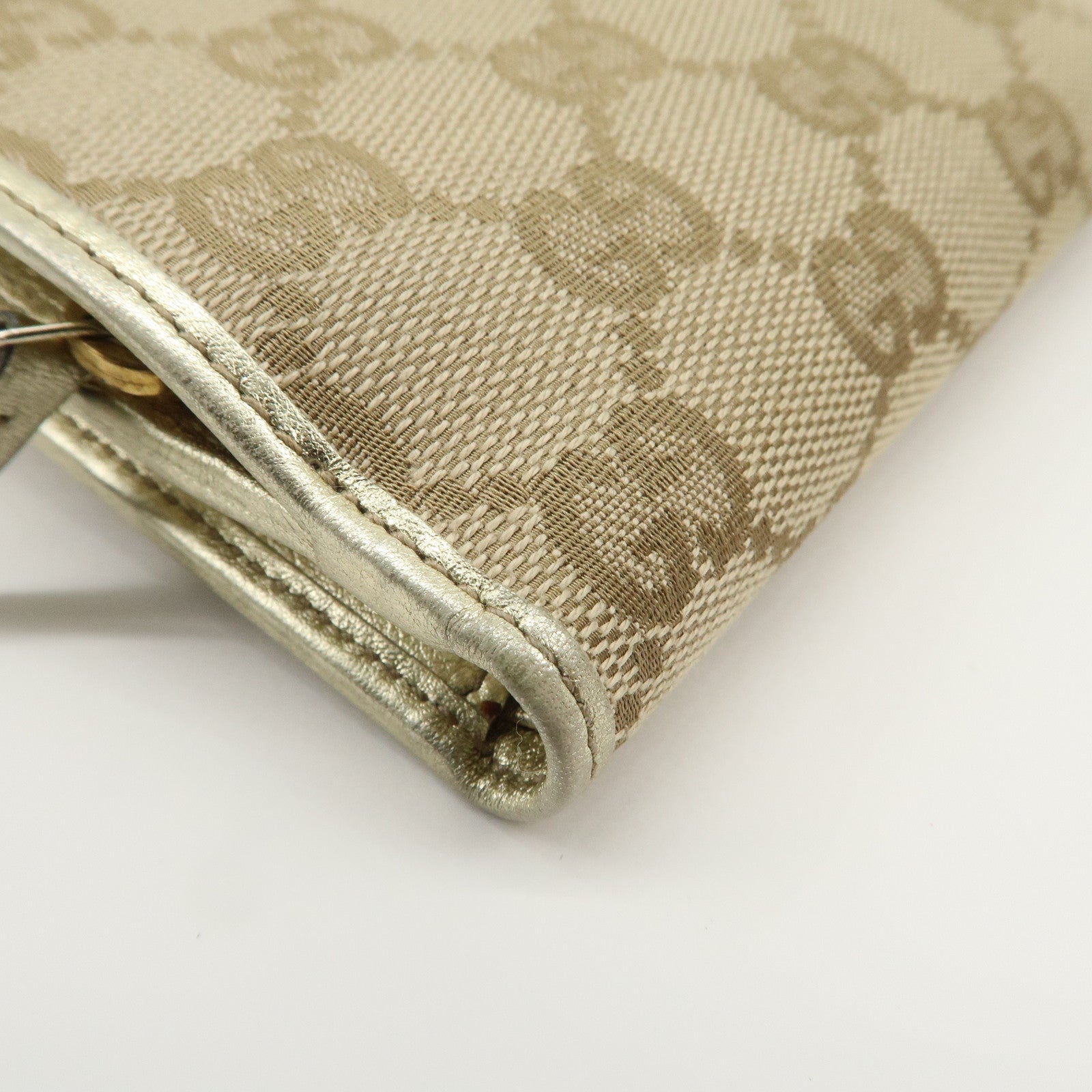 GUCCI Abbey GG Canvas Leather Bi-fold Wallet Beige Gold 154255