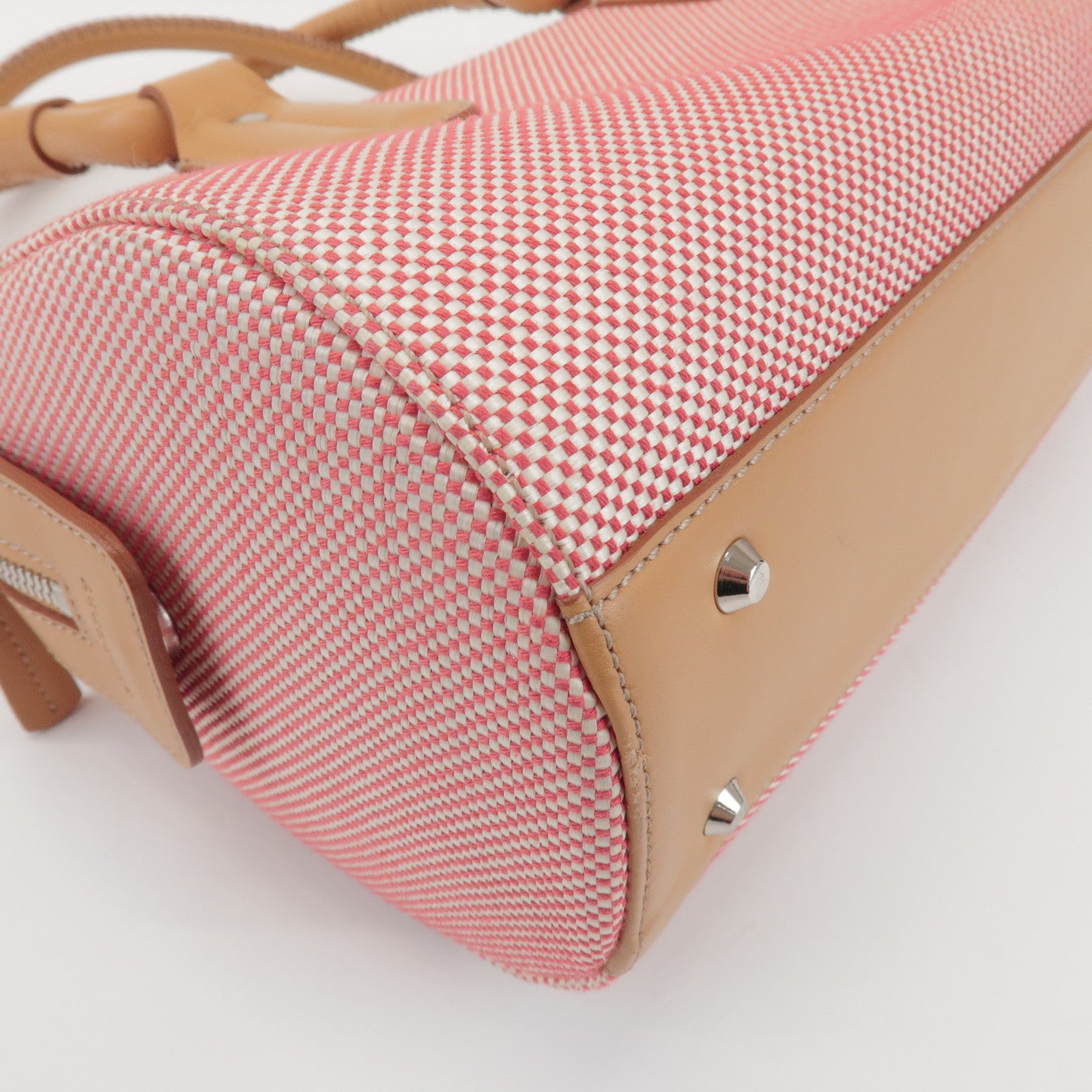 BURBERRY Canvas Leather Shoulder Bag Hand Bag Red Light Brown