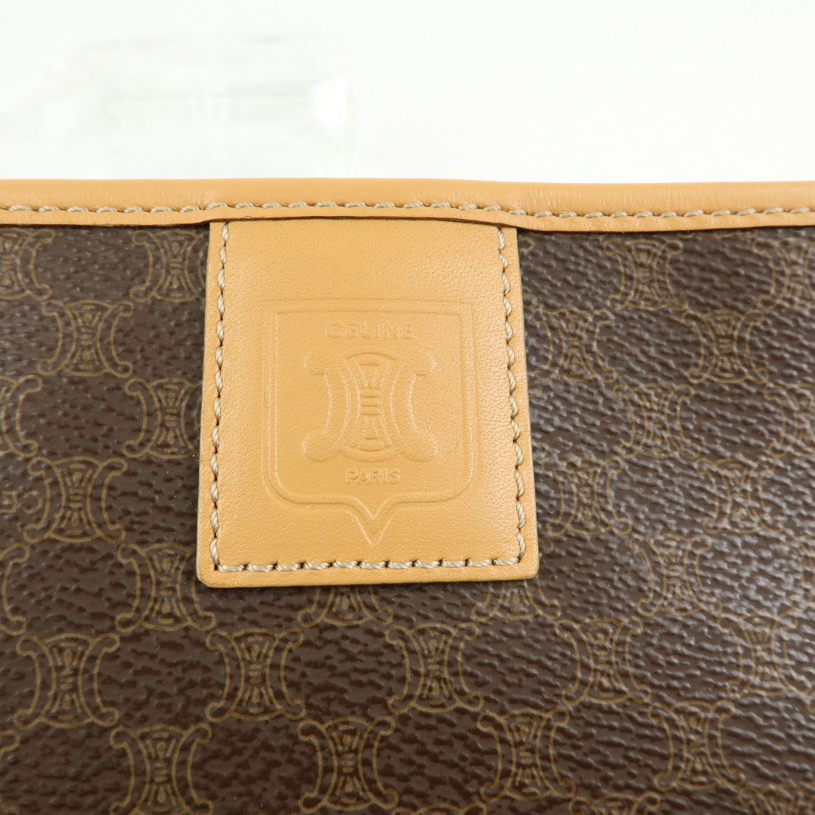 CELINE Macadam PVC Coated Canvas Leather Clutch Bag Pouch Brown