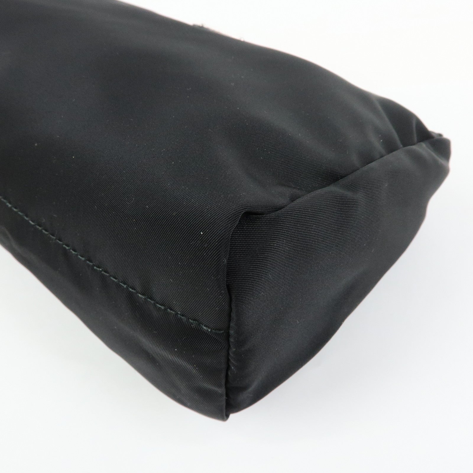 PRADA Triangle Logo Nylon Cosmetic Pouch Makeup Bag Black