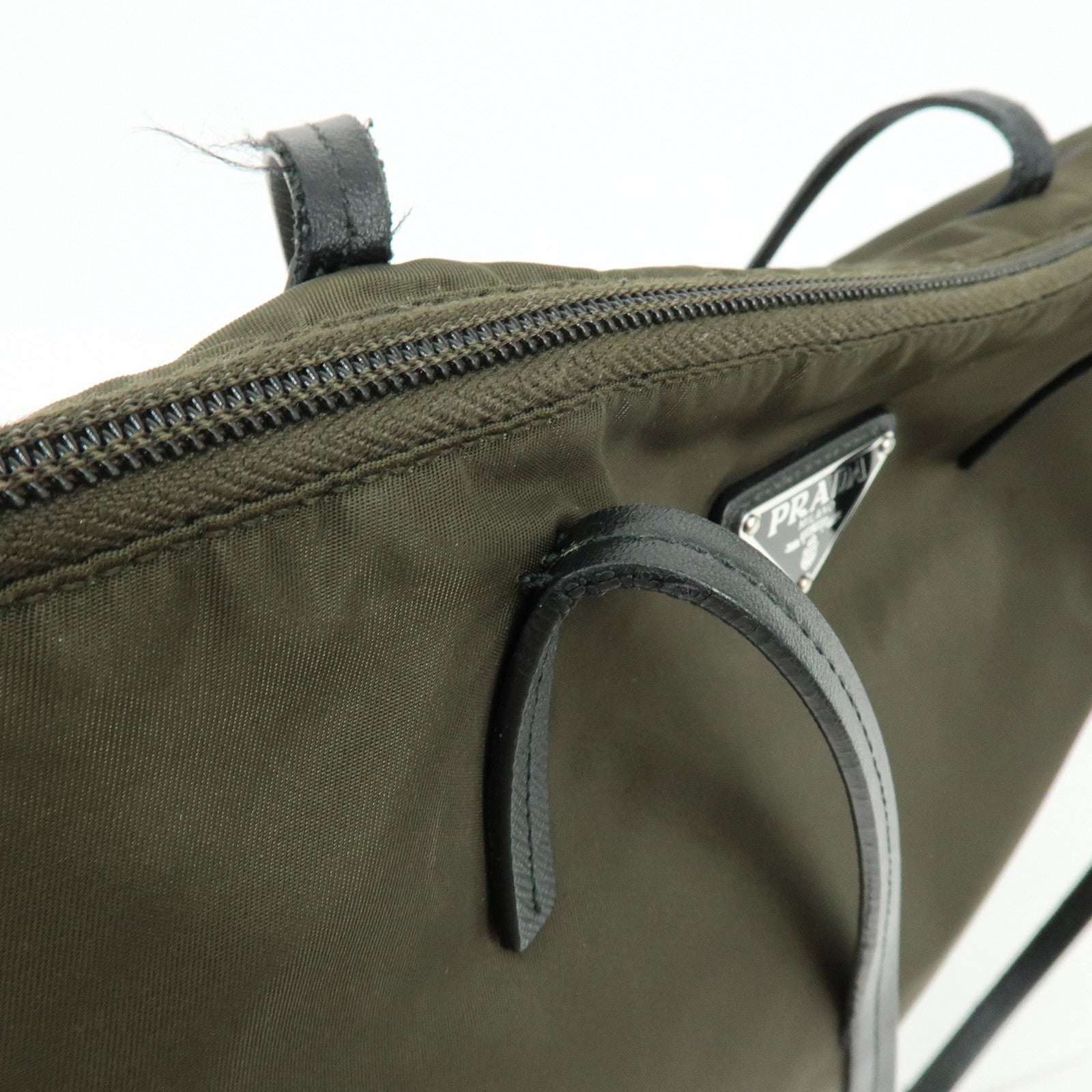 PRADA Triangle Logo Nylon Tote Bag Shoulder Bag Khaki Black 1BG052
