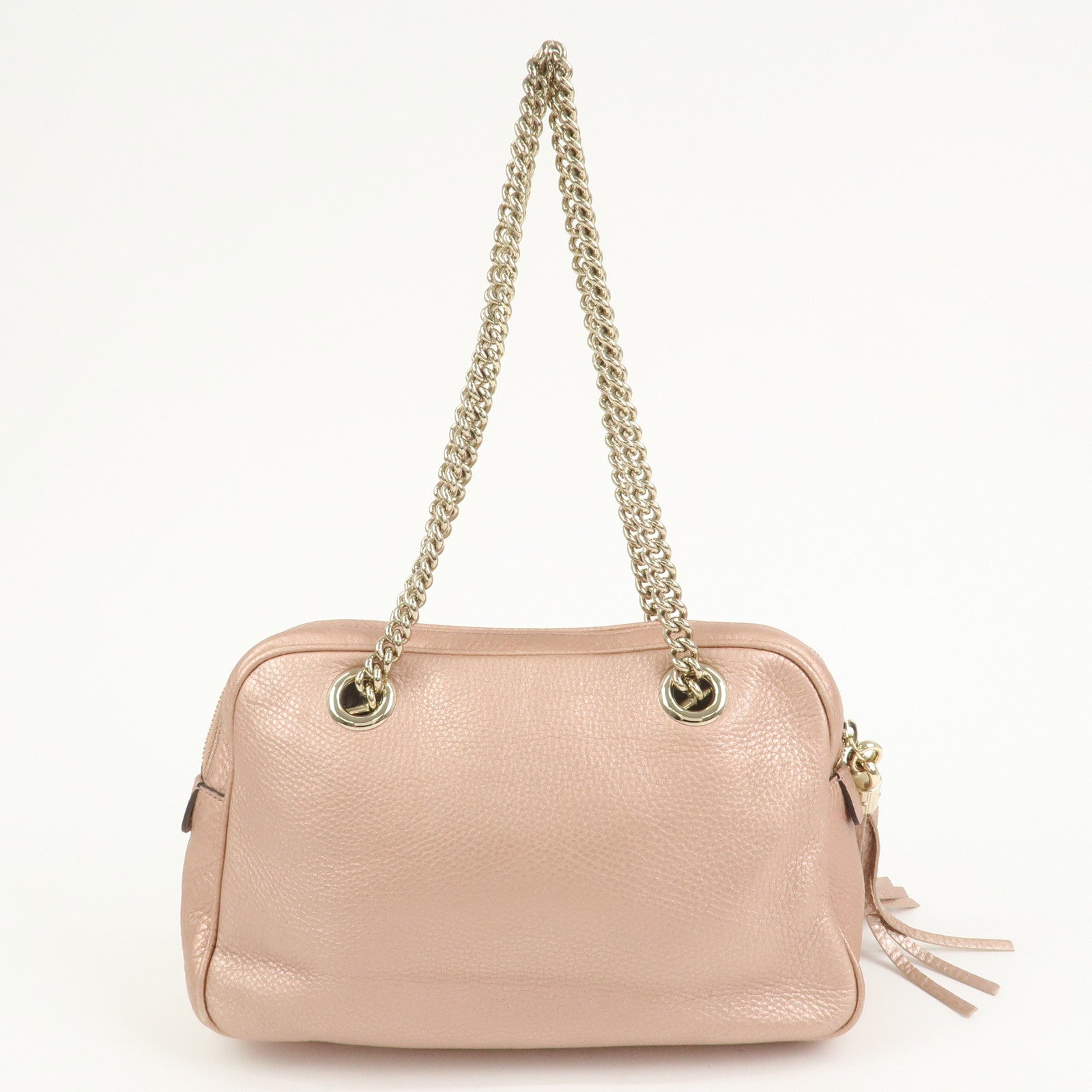 GUCCI SOHO Interlocking G Leather Shoulder Bag Metallic Pink 308983