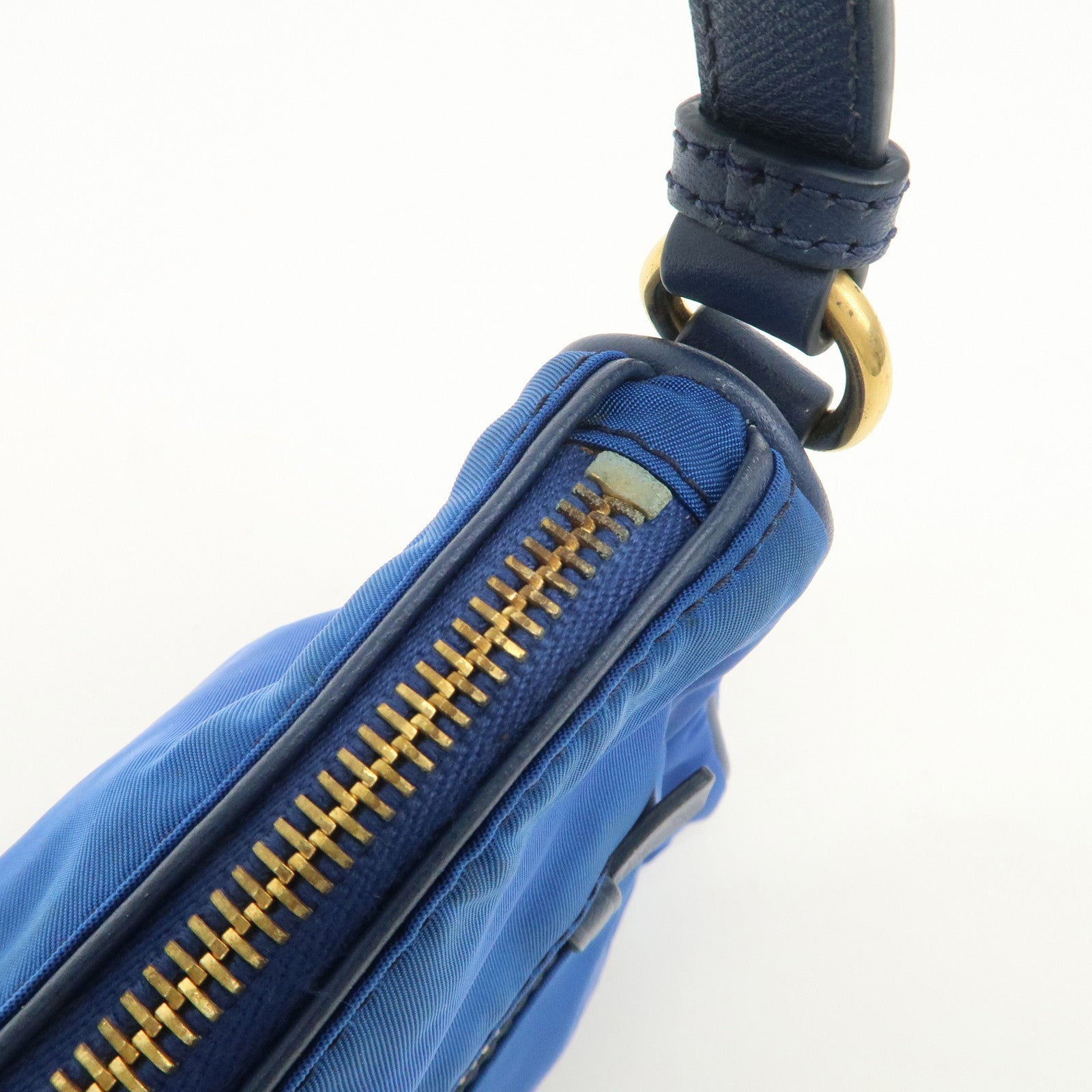 PRADA Triangle Logo Nylon Leather Mini Shoulder Bag Blue BN1834