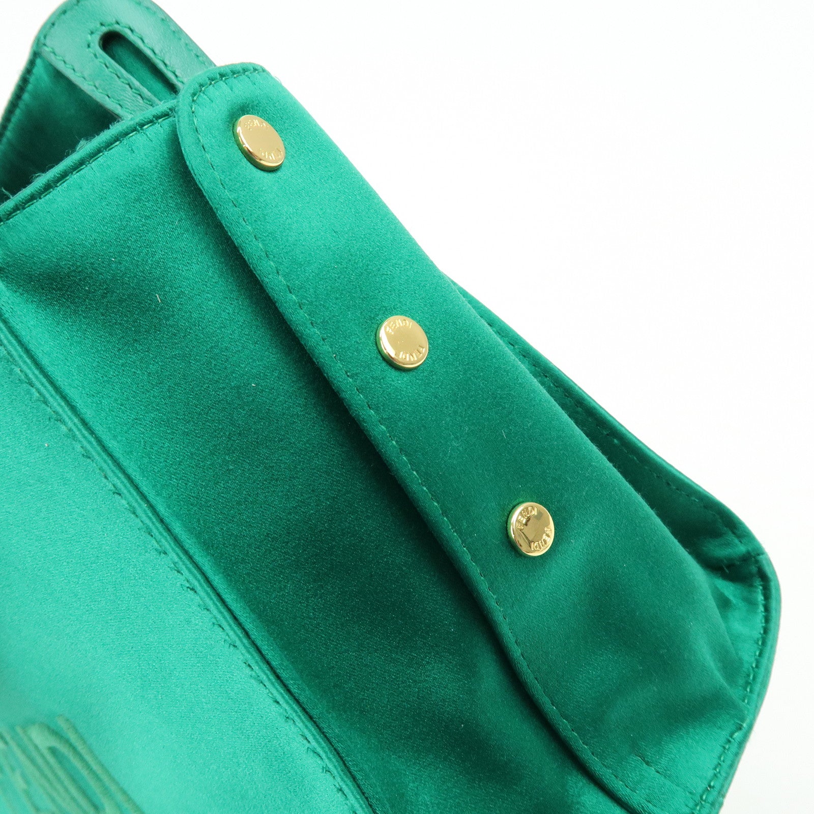 FENDI Satin Peekaboo Defender Hand Bag Cover Green 7AR717