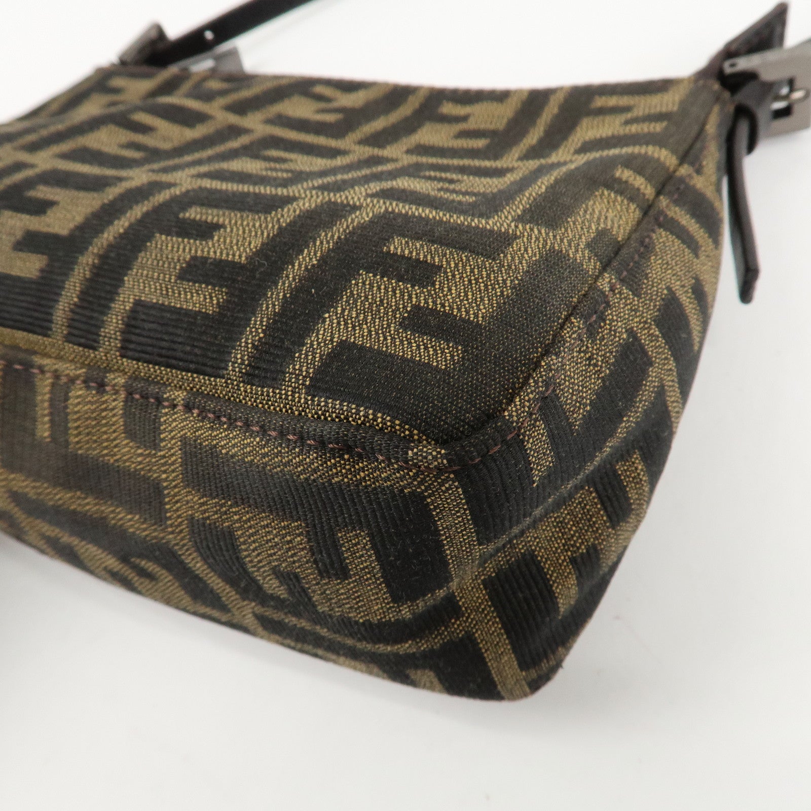 FENDI Zucca Canvas Leather Mini Hand Bag Dark Brown Black 8BR155 Used
