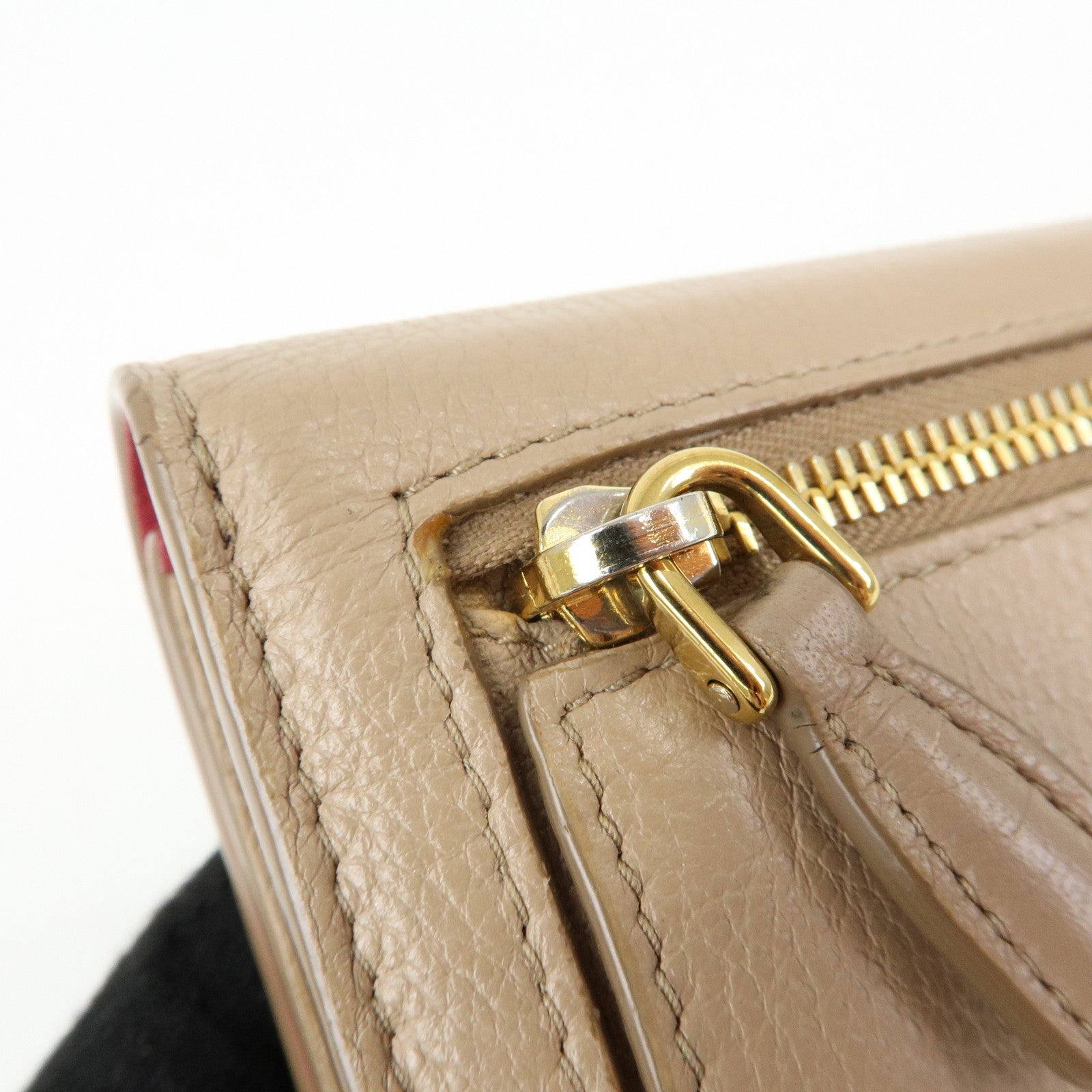 PRADA Saffiano Leather Flap Bi-Fold Long Wallet Pink Beige 1MH132