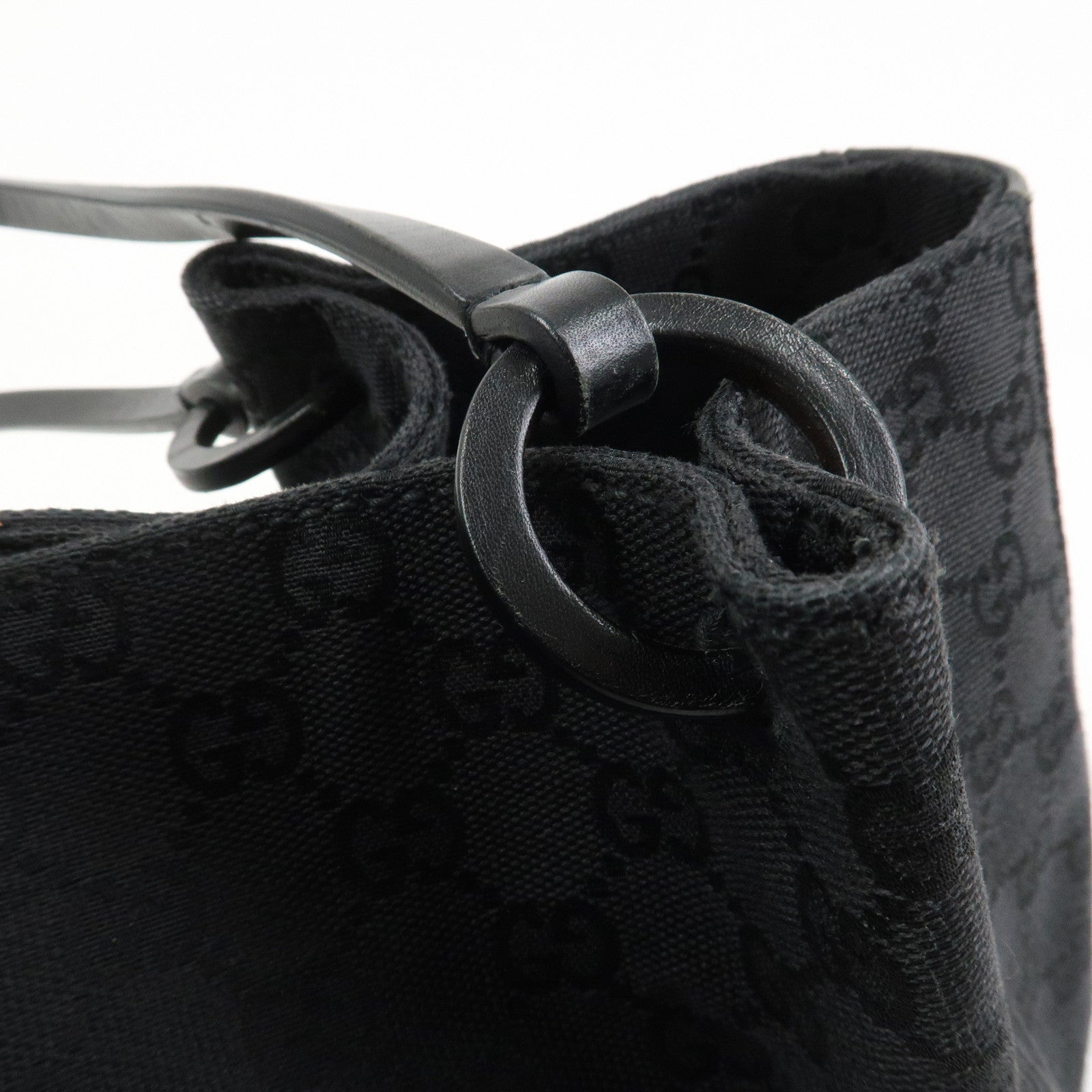 GUCCI GG Monogram Canvas Leather Tote Shoulder Bag Black 94898