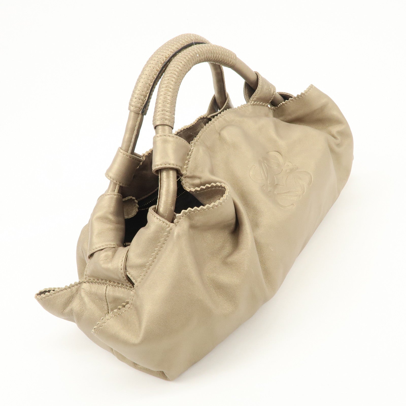 LOEWE Anagram Leather Nappa Aire Hand Bag Tote Bag Gold Used