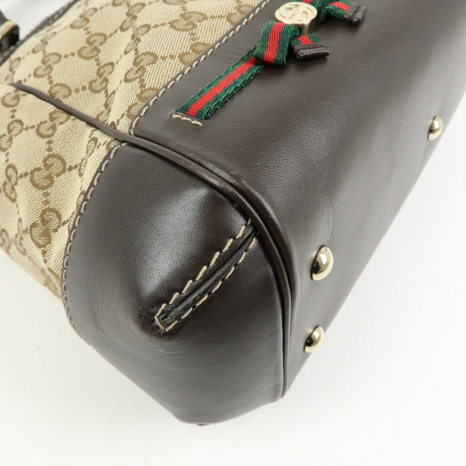 GUCCI Mayfair GG Canvas Leather Hand Bag Beige Brown 269894